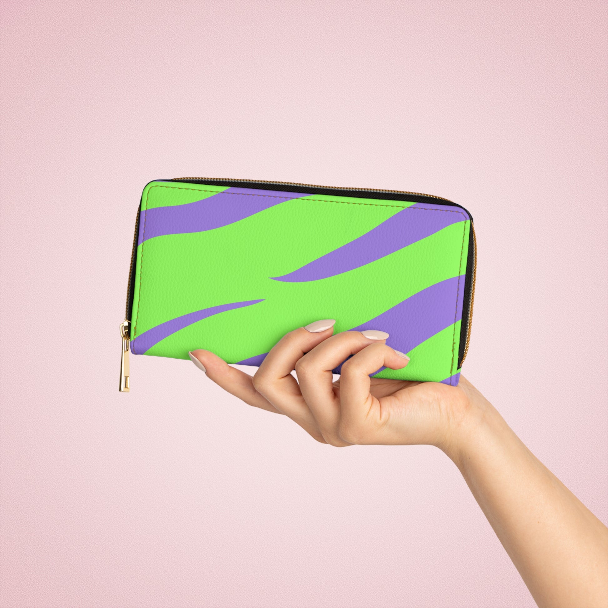 Tyrannosaurus Print Green and Purple Zipper Wallet, Artsulli - Art is Long, Life is Short, Accessories, , , , , , , 