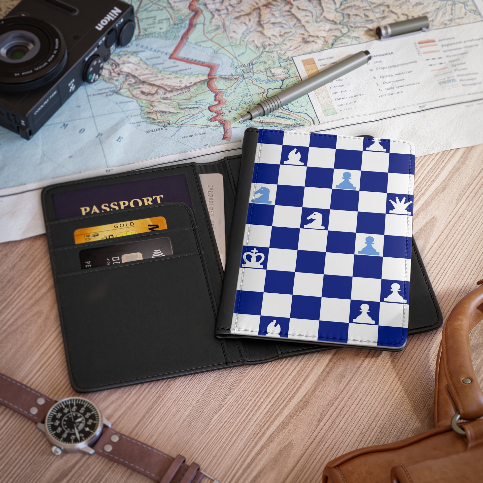 Chessboard Navy Blue Passport Cover, Artsulli - Art is Long, Life is Short, Accessories, , , , , , , 