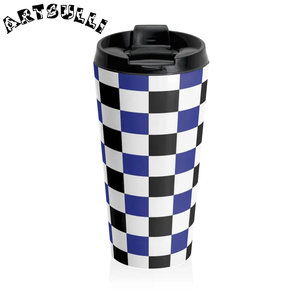 JAKKOUTTHEBXX Checkerboard Blue White and Black Stainless Steel