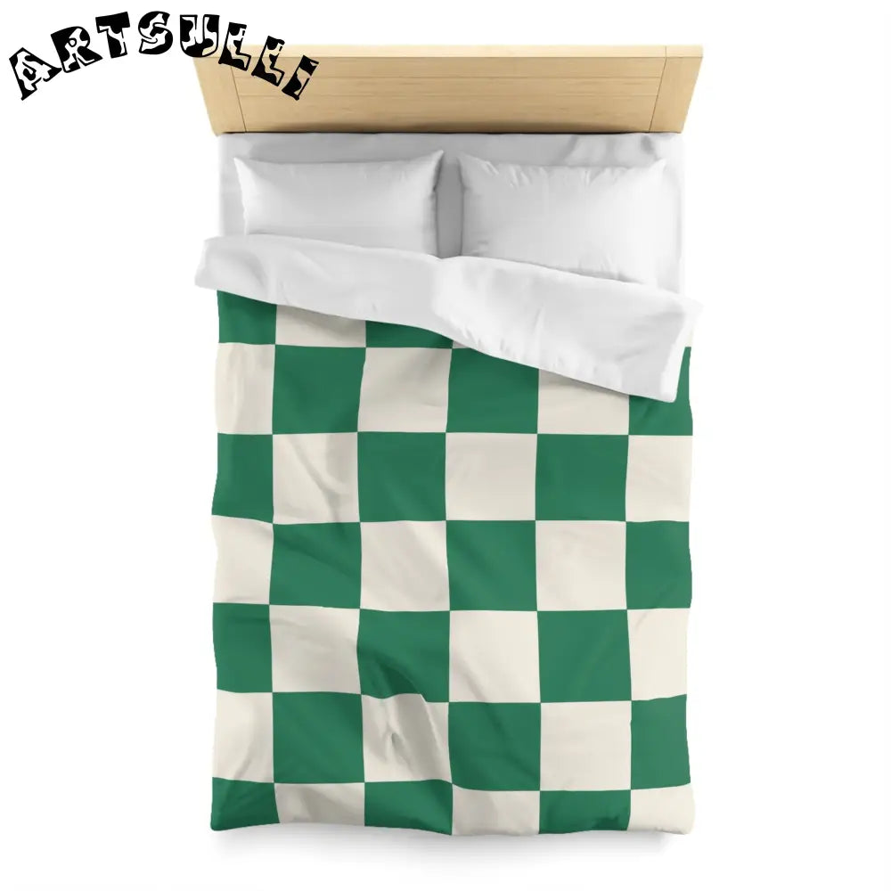 JAKKOUTTHEBXX Checkerboard Dark Green Microfiber Duvet Cover