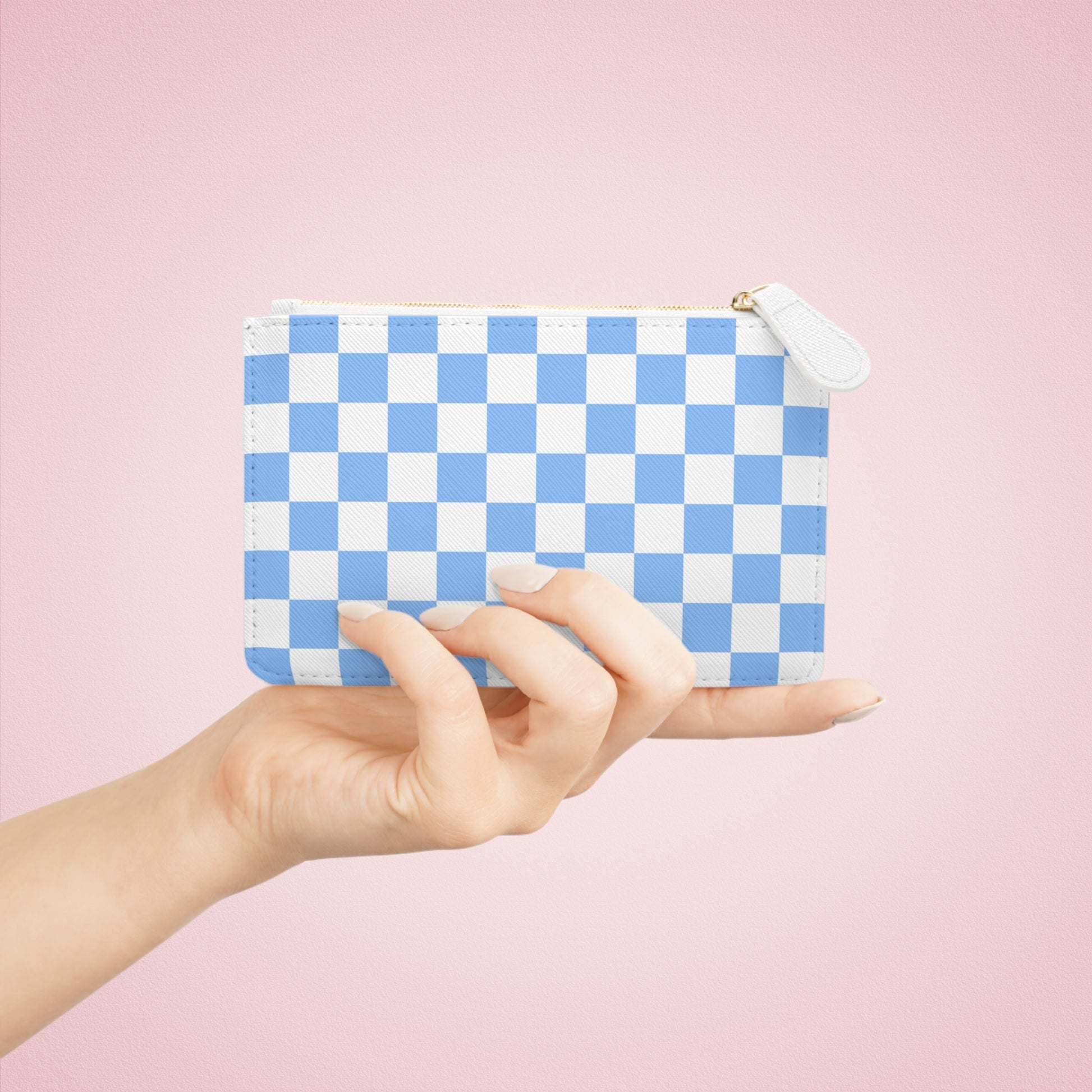 Checkerboard White and Light Blue Mini Clutch Bag, Artsulli - Art is Long, Life is Short, Bags, , , , , , , 
