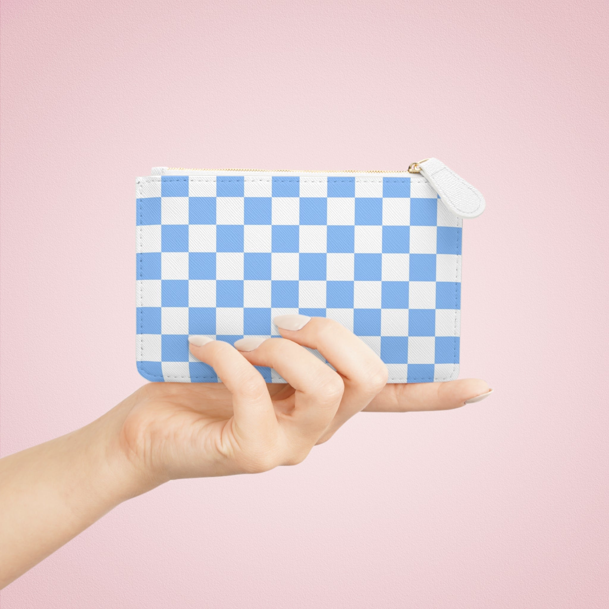 Checkerboard White and Light Blue Mini Clutch Bag, Artsulli - Art is Long, Life is Short, Bags, , , , , , , 