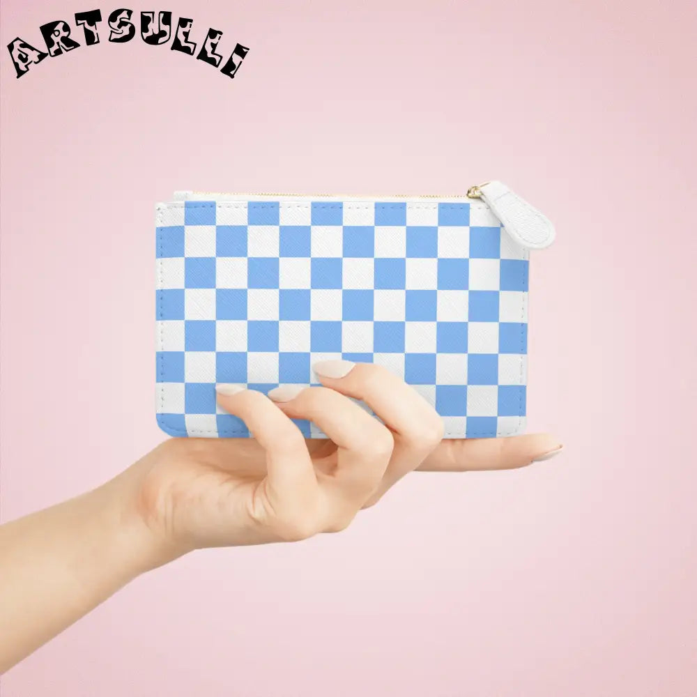 JAKKOUTTHEBXX Checkerboard White and Light Blue Mini Clutch Bag