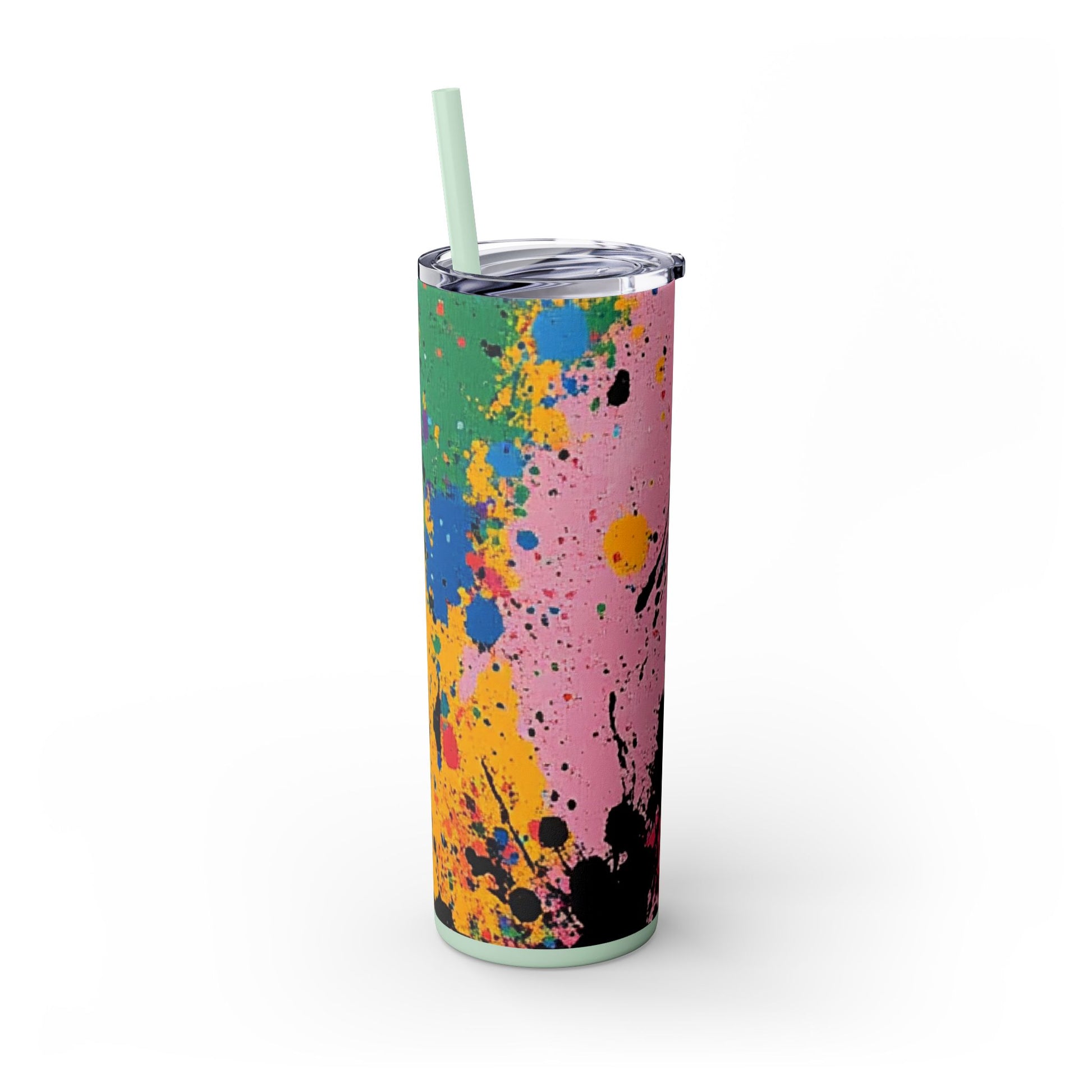 The Colors Of Paint Splatter Skinny Tumbler with Straw, 20oz, Artsulli - Art is Long, Life is Short, Mug, , , , , , , 