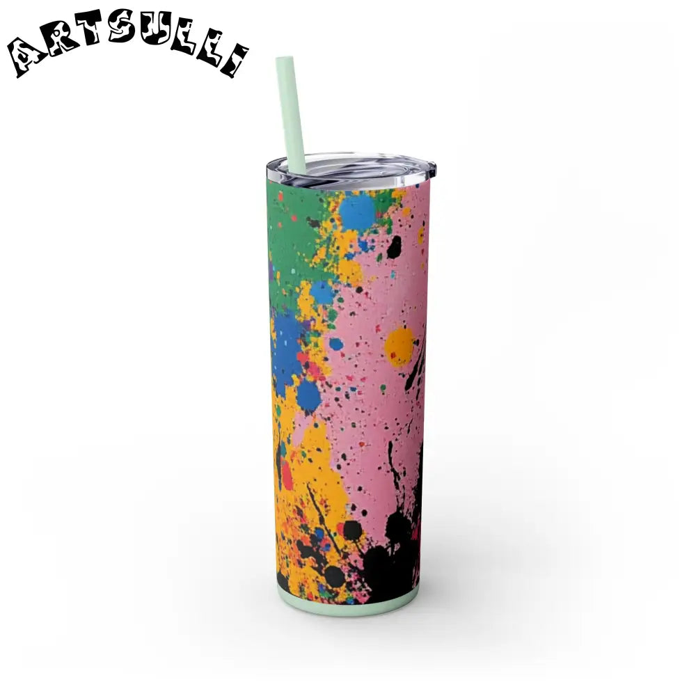 JAKKOUTTHEBXX The Colors Of Paint Splatter Skinny Tumbler with Straw