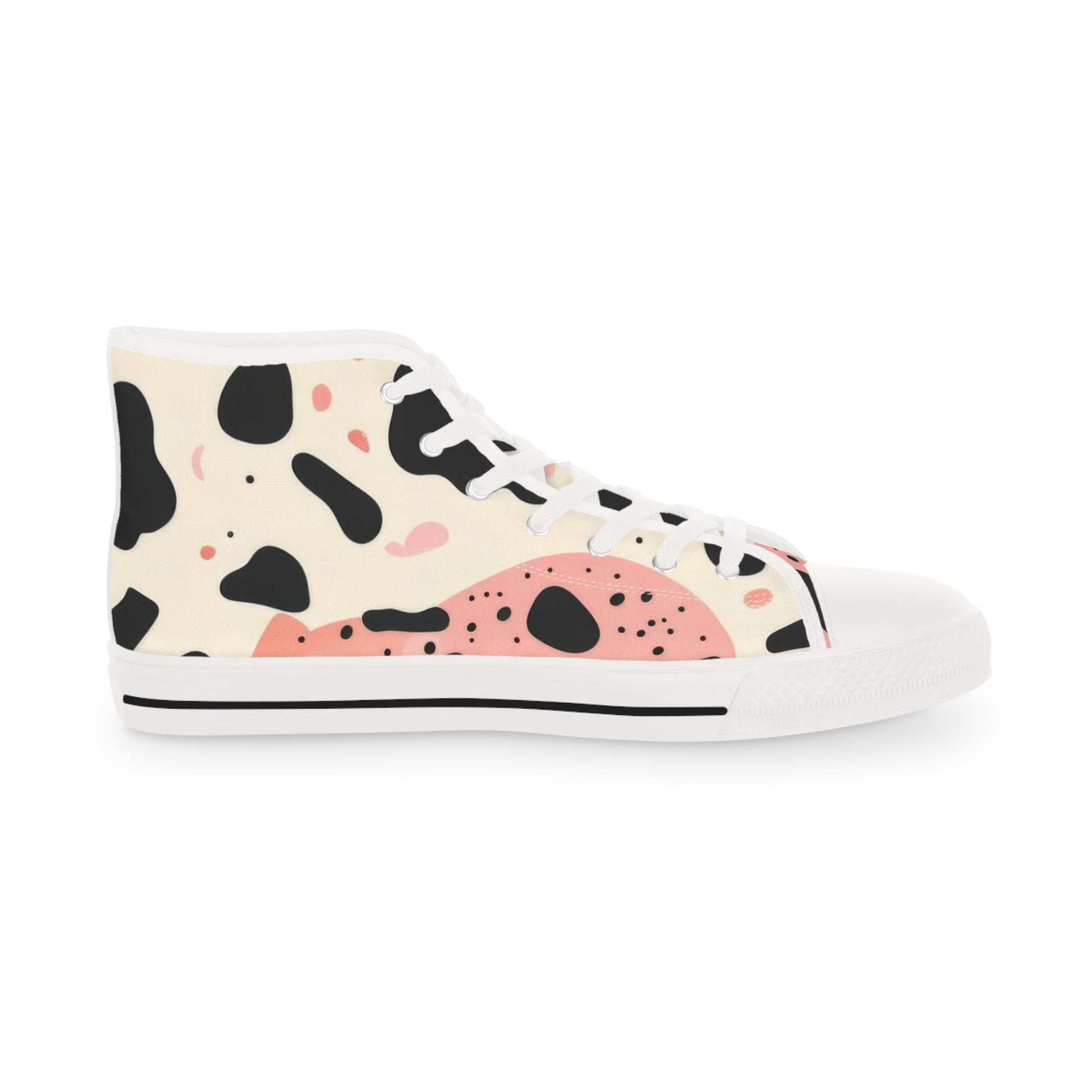 Organic Cow Print Cream and Pink Men's High Top Sneakers, Artsulli - Art is Long, Life is Short, Shoes, , , , , , , 