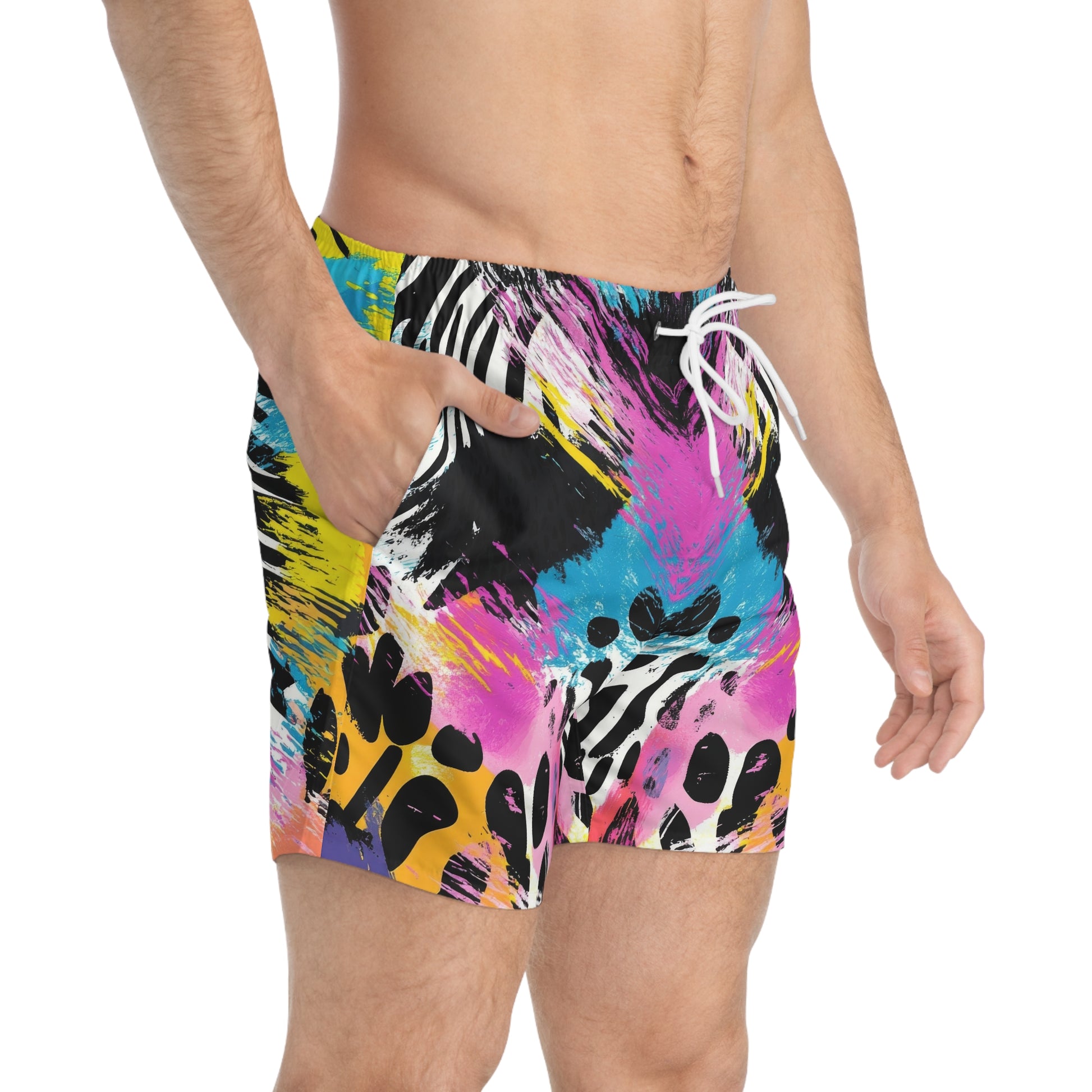 Zebra Stripes x Leopard Print x Paint Brush Strokes Multi-Color Swim Trunks (AOP), Artsulli - Art is Long, Life is Short, All Over Prints, , , , , , , 