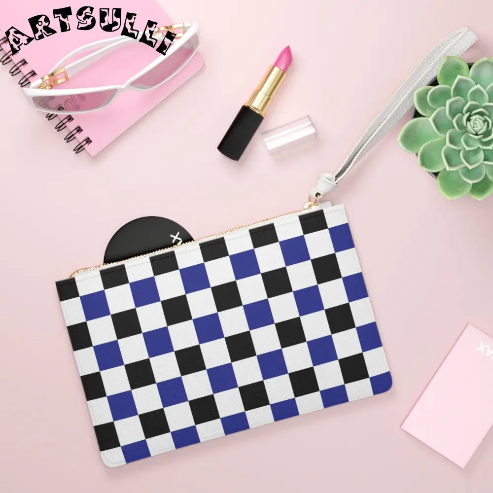 JAKKOUTTHEBXX Checkerboard Blue White and Black Clutch Bag