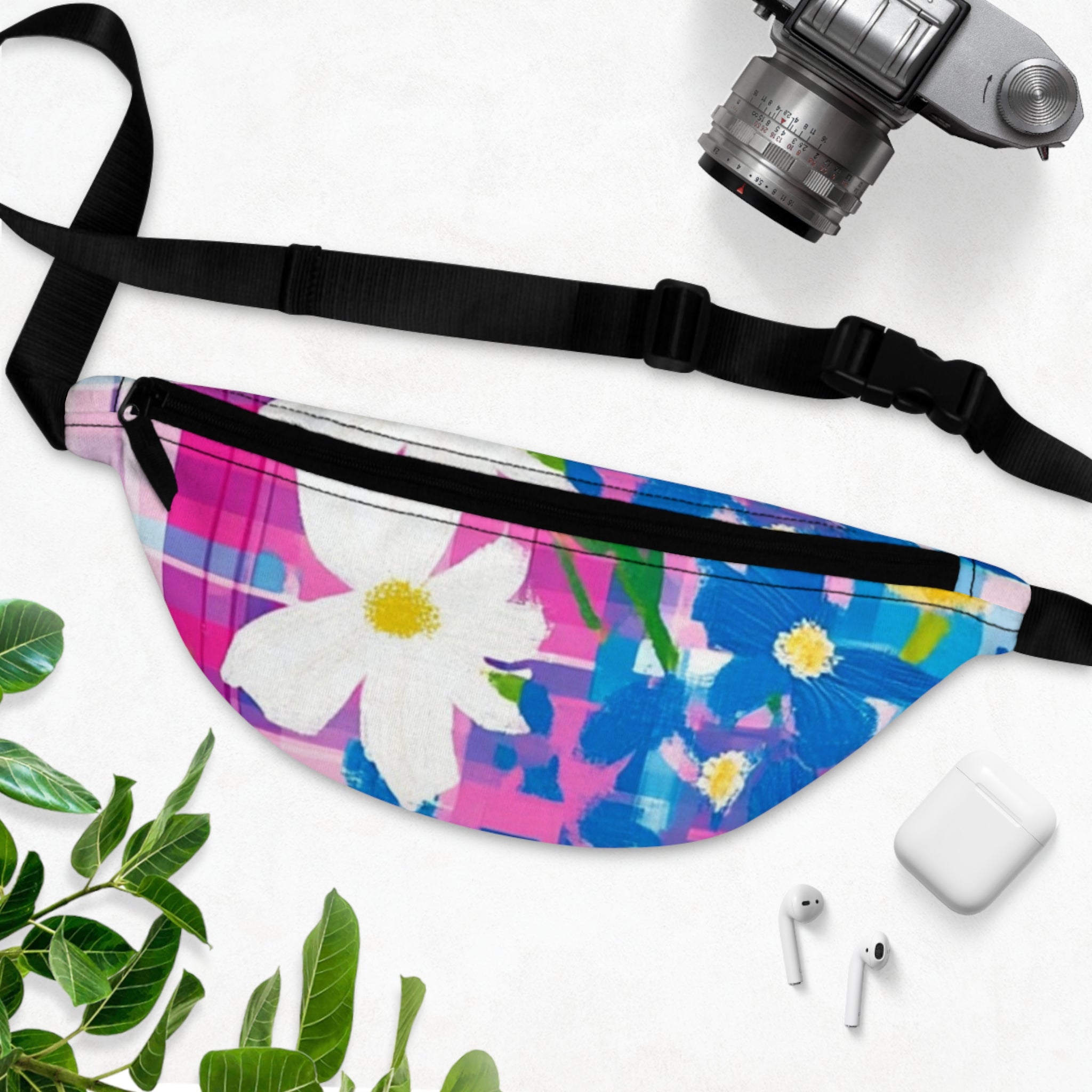 Plaid Garden Purple and Blue Fanny Pack, Artsulli - Art is Long, Life is Short, Bags, , , , , , , 