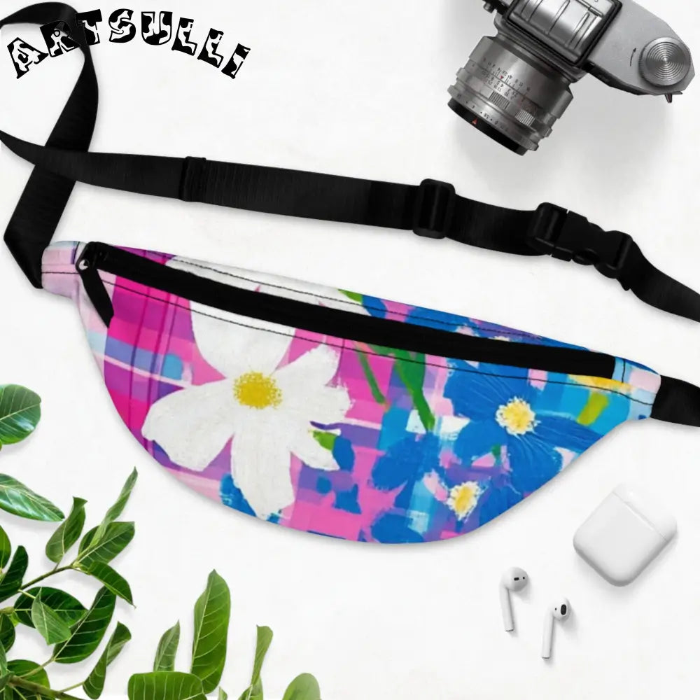 JAKKOUTTHEBXX Plaid Garden Purple and Blue Fanny Pack JAKKOUTTHEBXX
