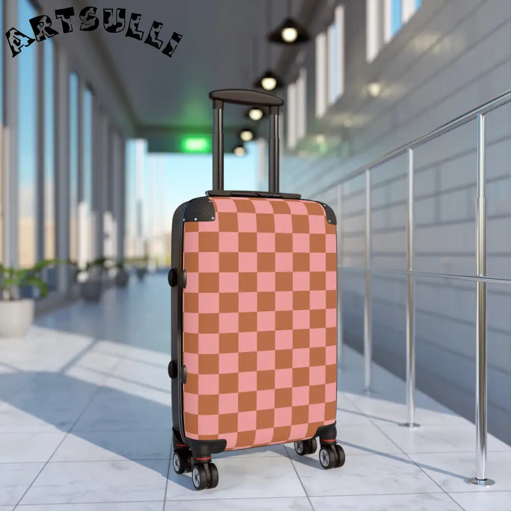 JAKKOUTTHEBXX Pink Checkerboard Art Printed Carry On Luggage 2025