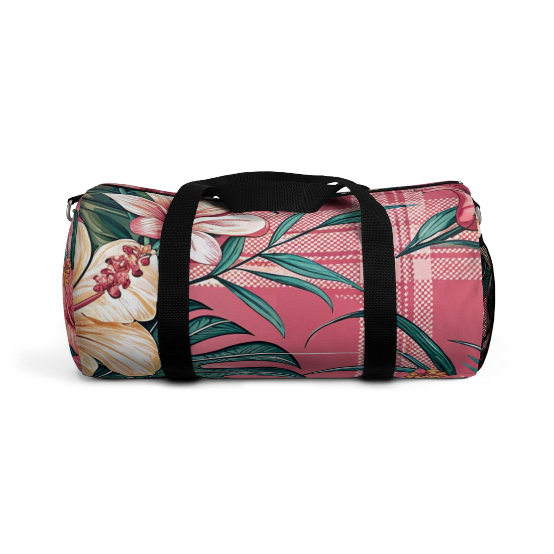 Plaid x Floral Burgundy and Green Duffel Bag, Artsulli - Art is Long, Life is Short, Bags, Size, Small, , , , , 94001911075848