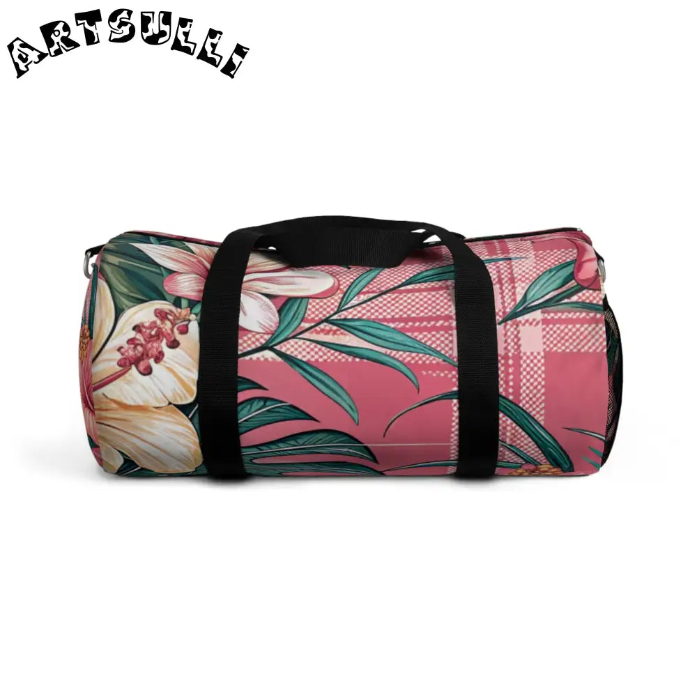 JAKKOUTTHEBXX Plaid x Floral Burgundy and Green Duffel Bag