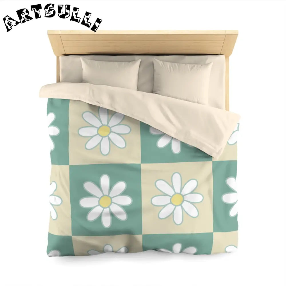 JAKKOUTTHEBXX Retro Daisy Checkerboard Green and Tan Microfiber