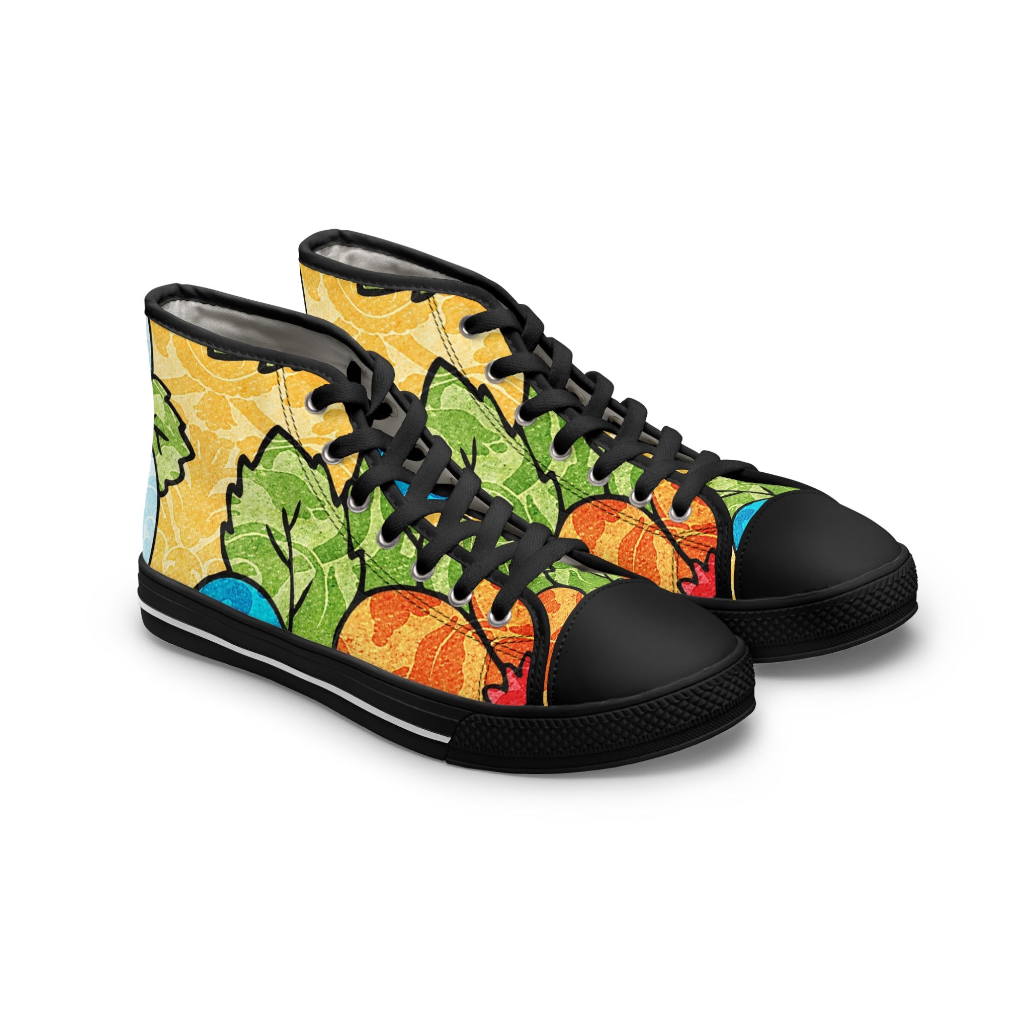 Groovy Yellow Floral Kl Women's High Top Sneakers, Artsulli - Art is Long, Life is Short, Shoes, Size, US 5.5, Color, Black sole, , , 76683608961348729011