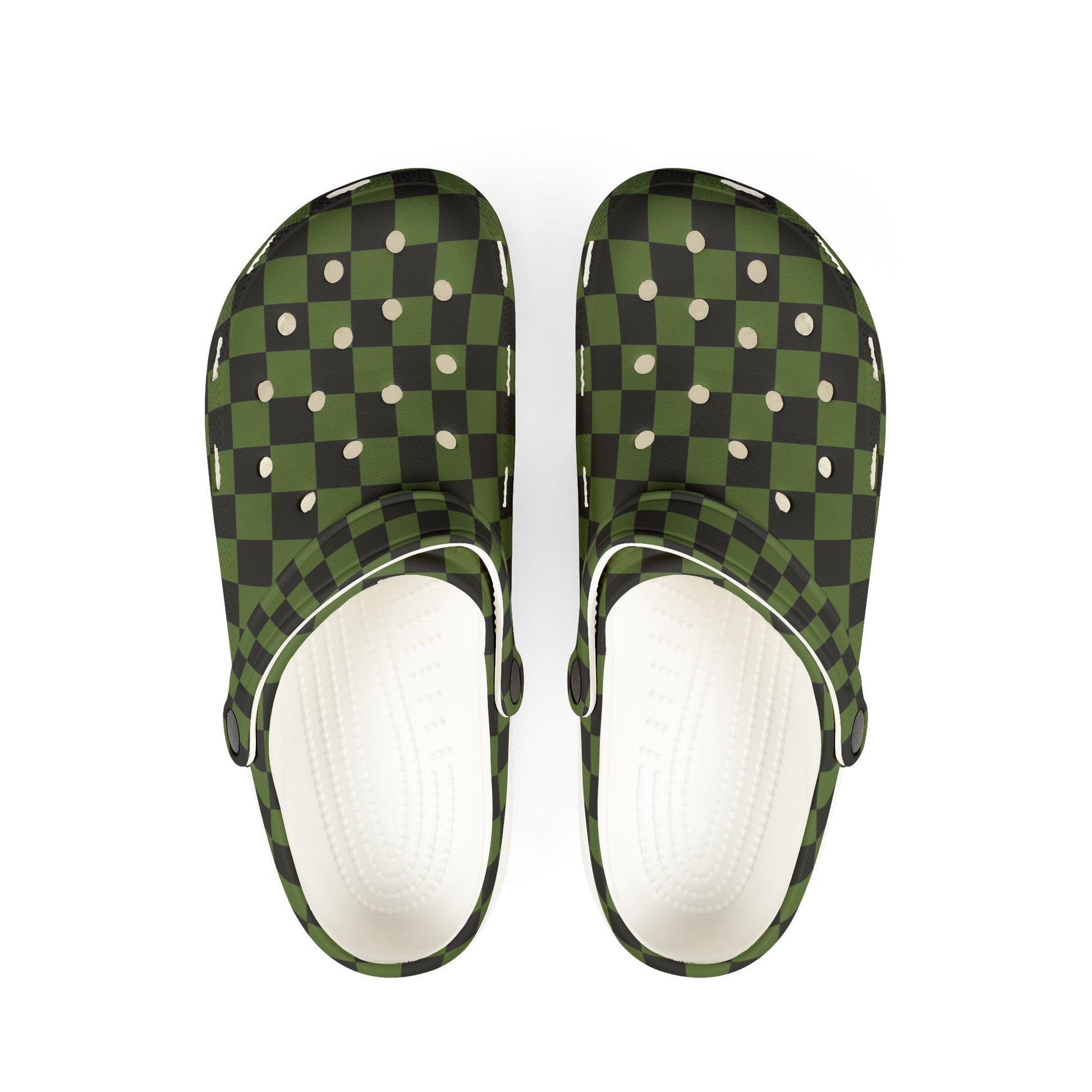 Checkerboard Olive Green and Black EVA Foam Rubber Shoes (AOP), Artsulli - Art is Long, Life is Short, Shoes, Size, US 6 (Women's), Color, White, , , 25656454591508483493