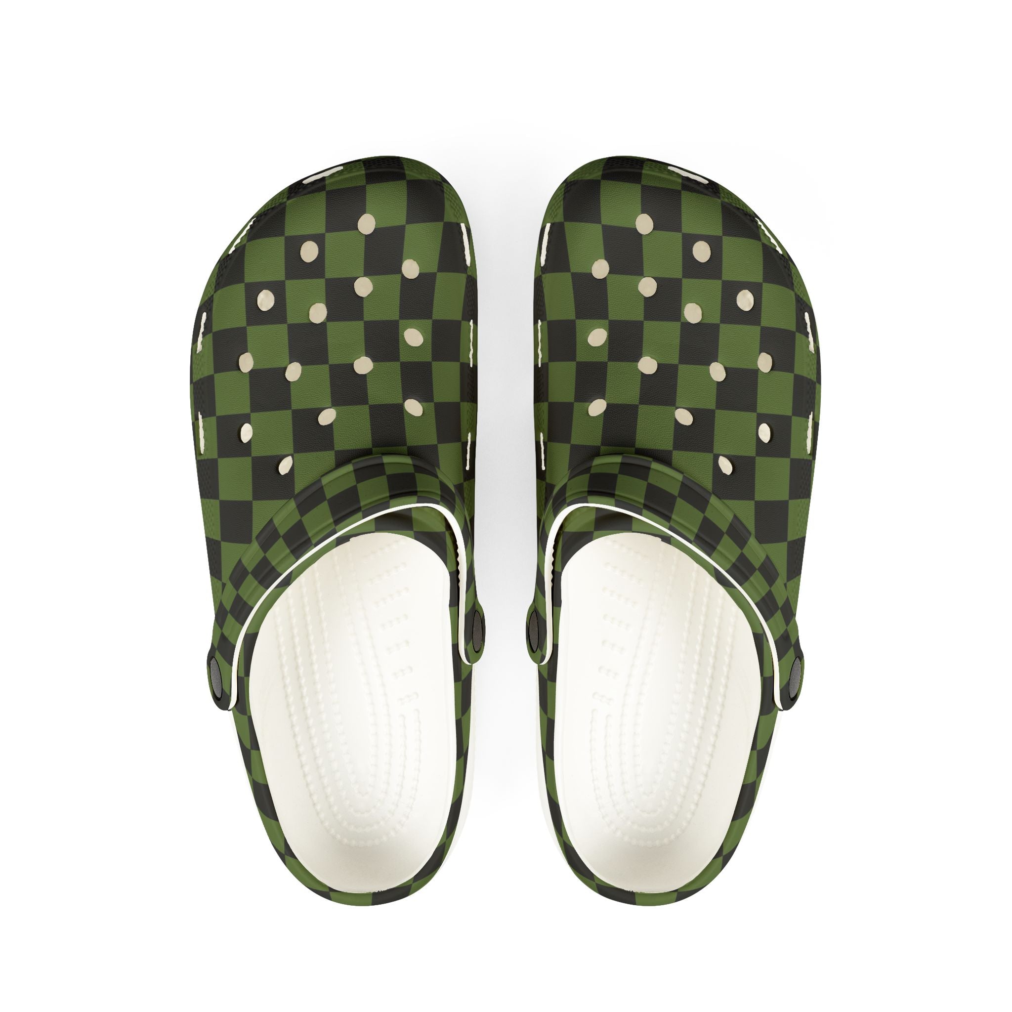 Checkerboard Olive Green and Black EVA Foam Rubber Shoes (AOP), Artsulli - Art is Long, Life is Short, Shoes, Size, US 6 (Women's), Color, White, , , 25656454591508483493