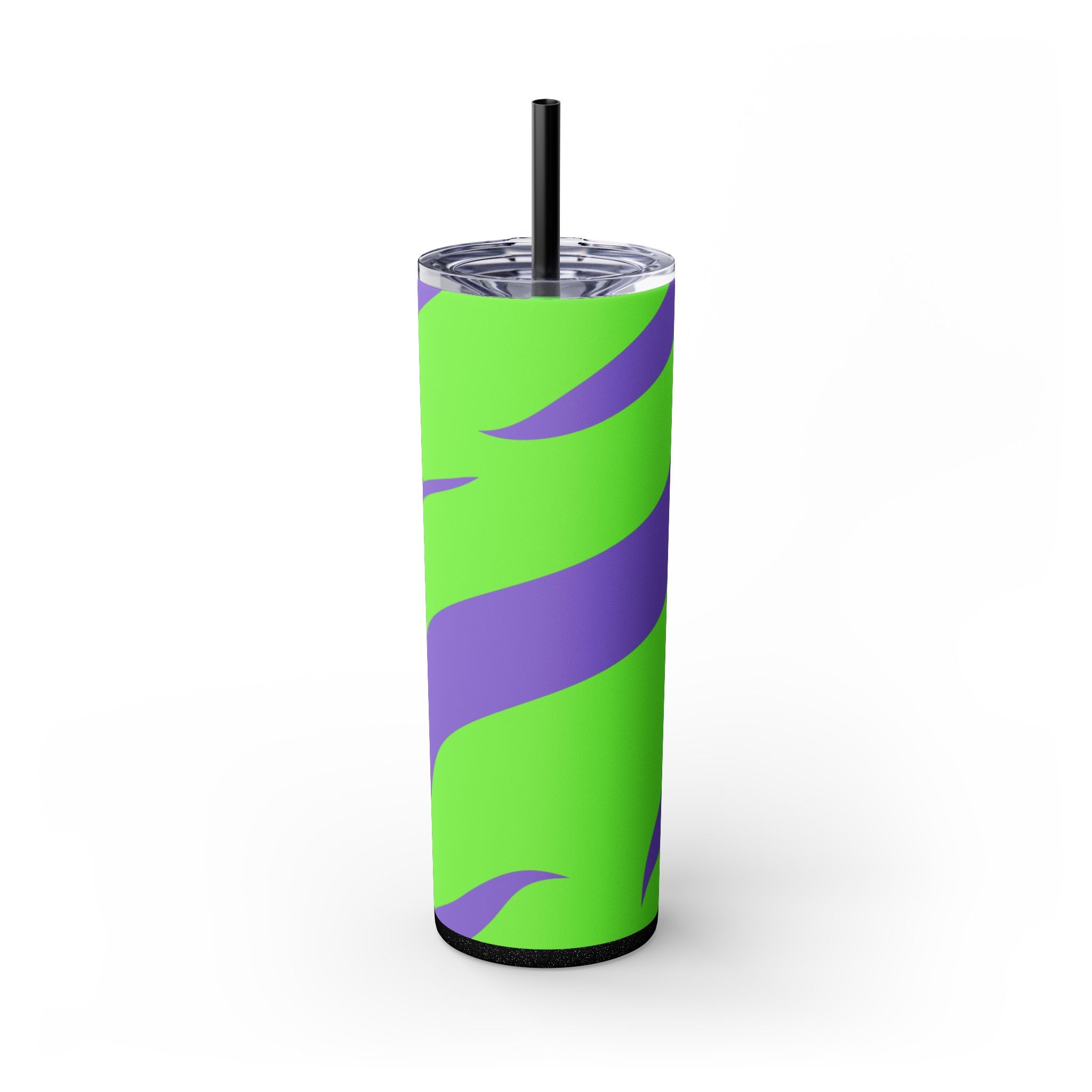 Tyrannosaurus Print Green and Purple Skinny Tumbler with Straw, 20oz, Artsulli - Art is Long, Life is Short, Mug, Finish, Glossy, Color, Glitter Black, Size, 20oz, 15151935226572
