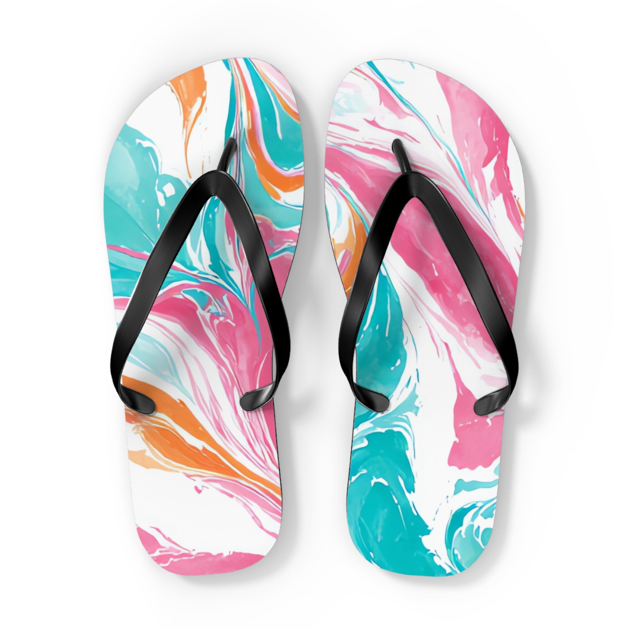 Liquid Pastel Spill Multi-Color Flip Flops, Artsulli - Art is Long, Life is Short, Shoes, Size, XL, Color, Black sole, , , 25606409256082003545