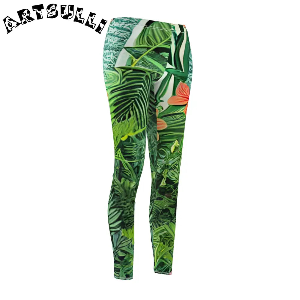 JAKKOUTTHEBXX Womens Tropical Skinny Fit Leggings with Green Leaves