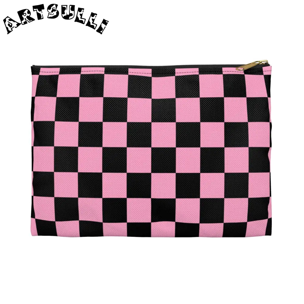JAKKOUTTHEBXX Checkerboard Black and Pink Accessory Pouch