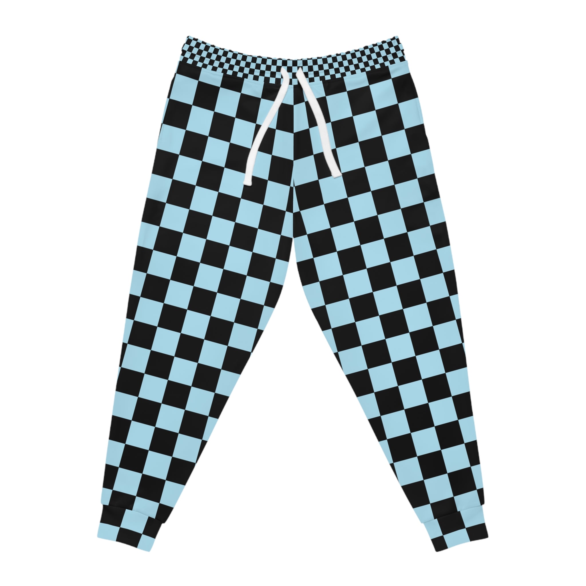 Checkerboard Black and Blue Athletic Joggers (AOP), Artsulli - Art is Long, Life is Short, All Over Prints, Size, S, Color, Seam thread color automatically matched to design, , , 19449224301060832081