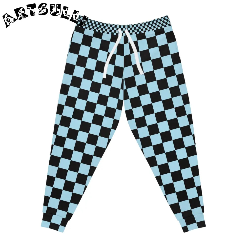 JAKKOUTTHEBXX Checkerboard Black and Blue Athletic Joggers (AOP)