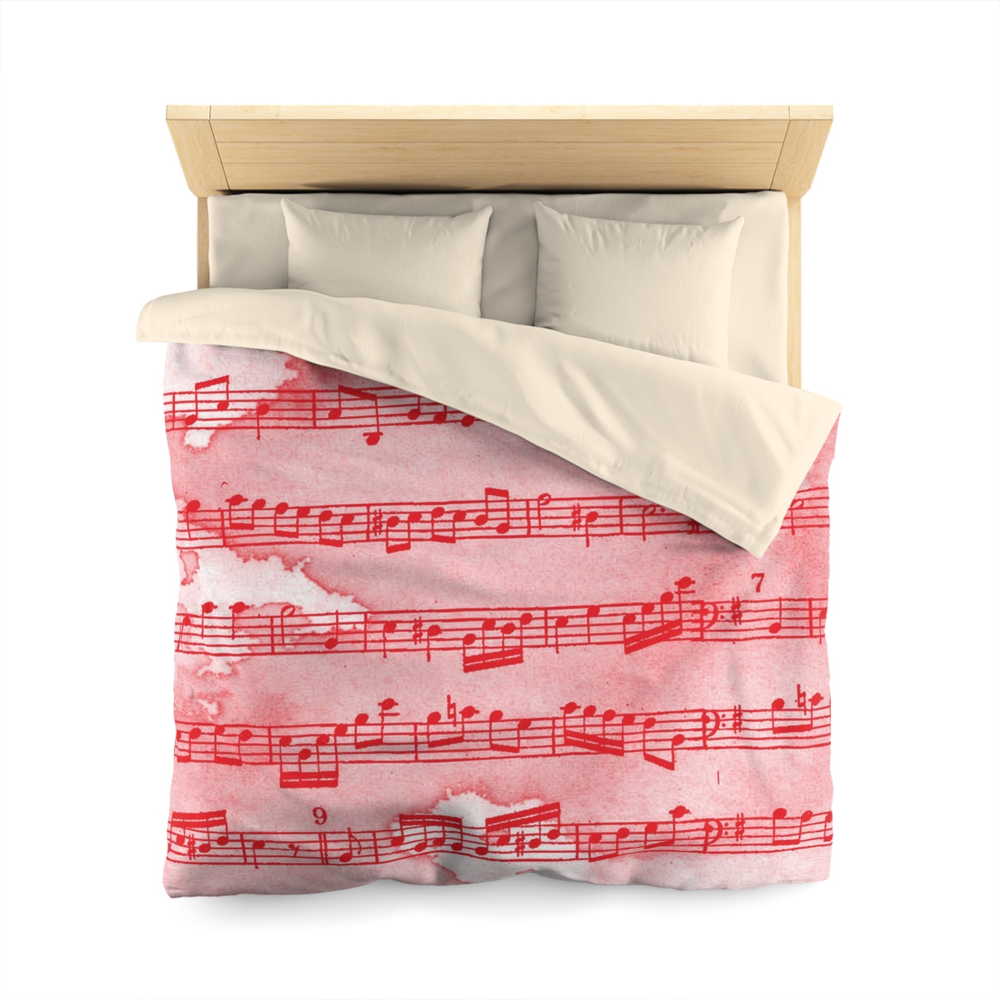 Drip Spill Type Beat Sheet Music Red Microfiber Duvet Cover, Artsulli - Art is Long, Life is Short, Home Decor, , , , , , , 