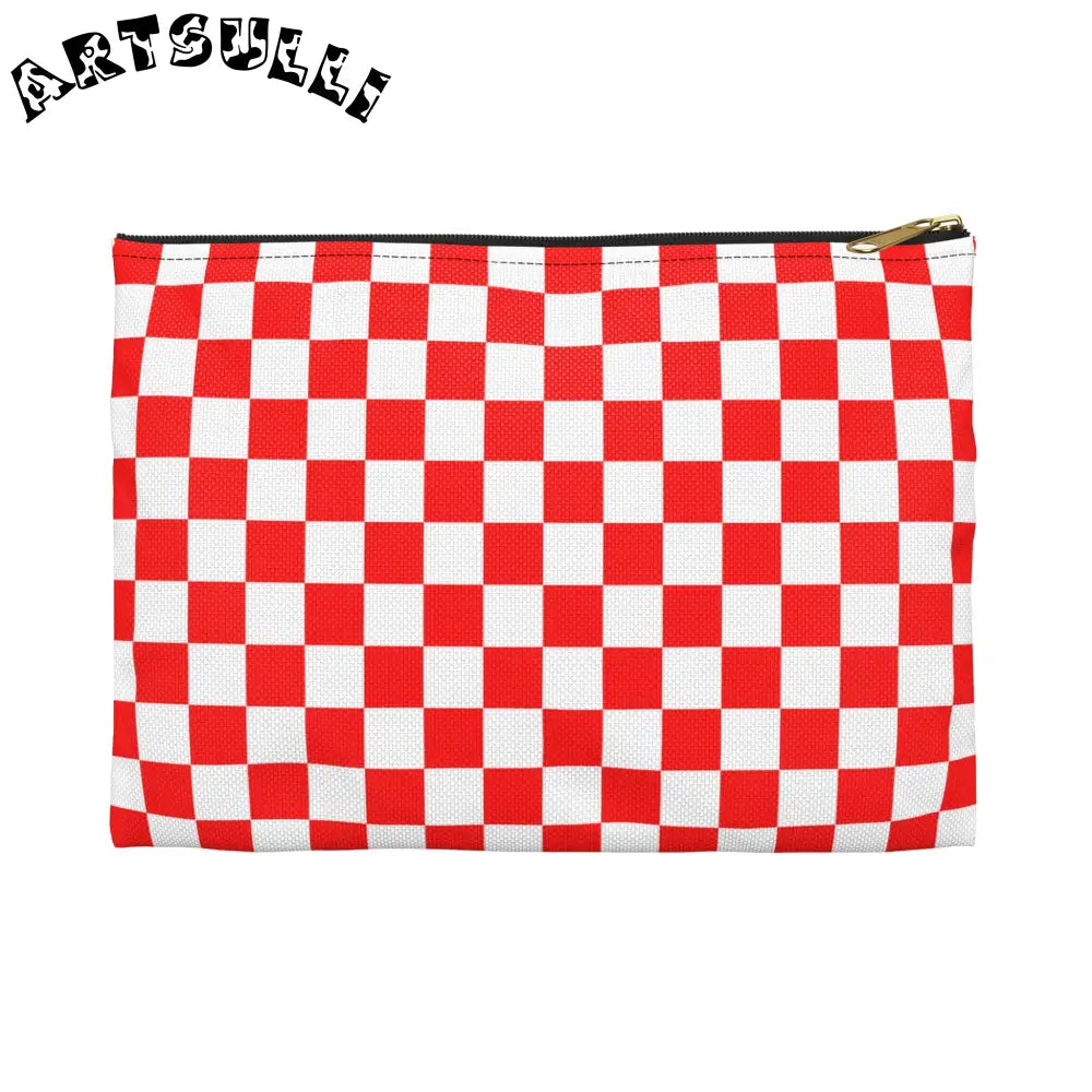 JAKKOUTTHEBXX Checkerboard Red and White Accessory Pouch