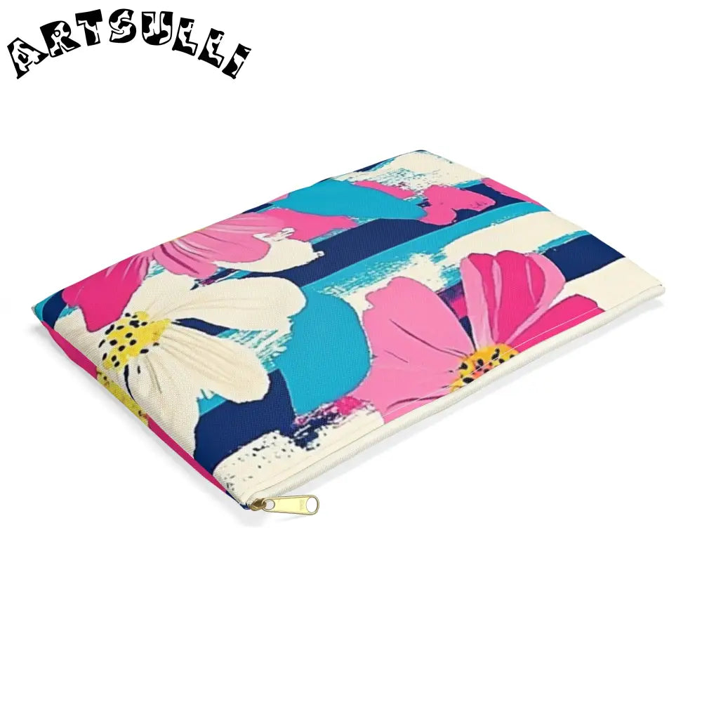 JAKKOUTTHEBXX Dayglo Floral Stripes Multi-Color Accessory Pouch