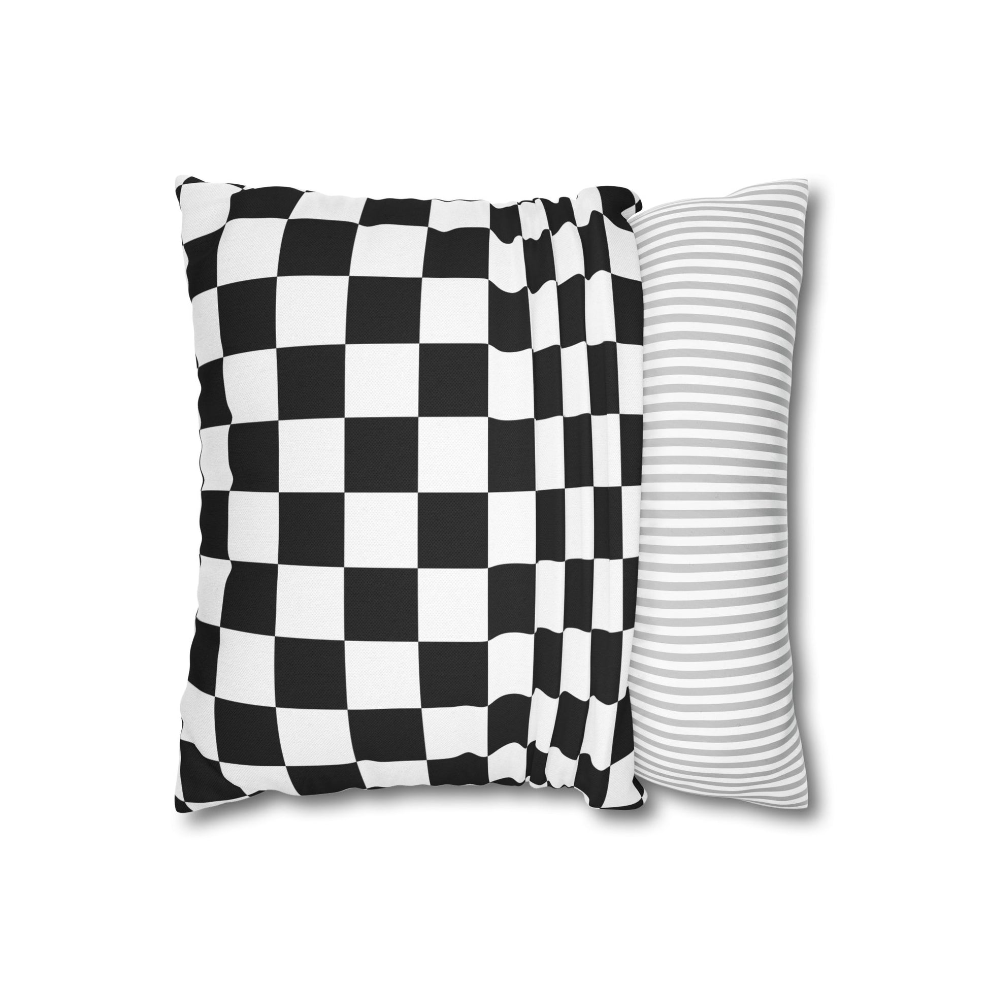 Checkerboard Black and White Spun Polyester Square Pillowcase, Artsulli - Art is Long, Life is Short, Home Decor, , , , , , , 
