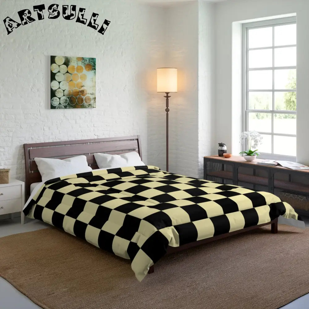 JAKKOUTTHEBXX Checkerboard Black and Yellow Comforter JAKKOUTTHEBXX