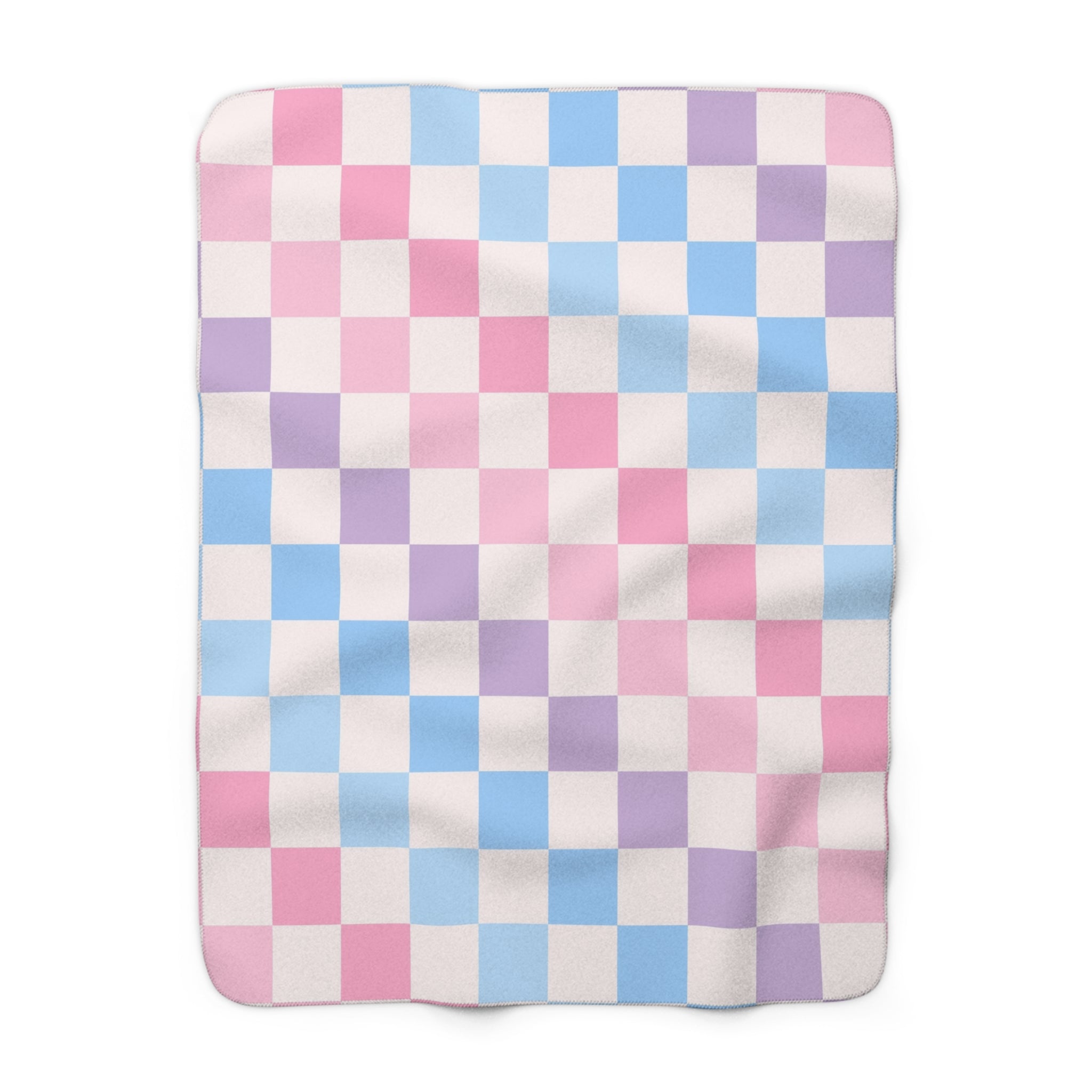 Checkerboard Pink and Blue Sherpa Fleece Blanket, Artsulli - Art is Long, Life is Short, Home Decor, Size, 50" × 60", , , , , 73526779723510888170