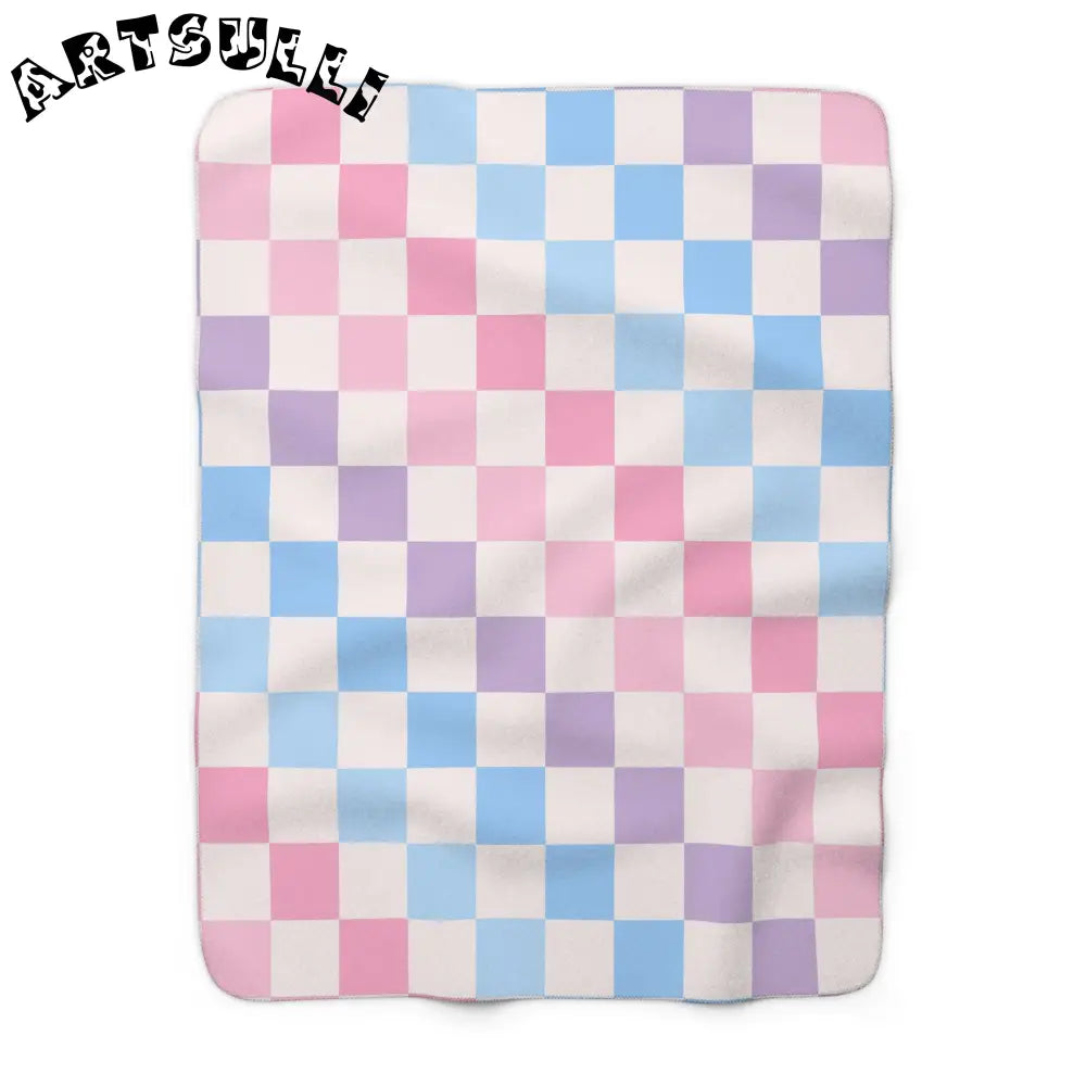 JAKKOUTTHEBXX Checkerboard Pink and Blue Sherpa Fleece Blanket
