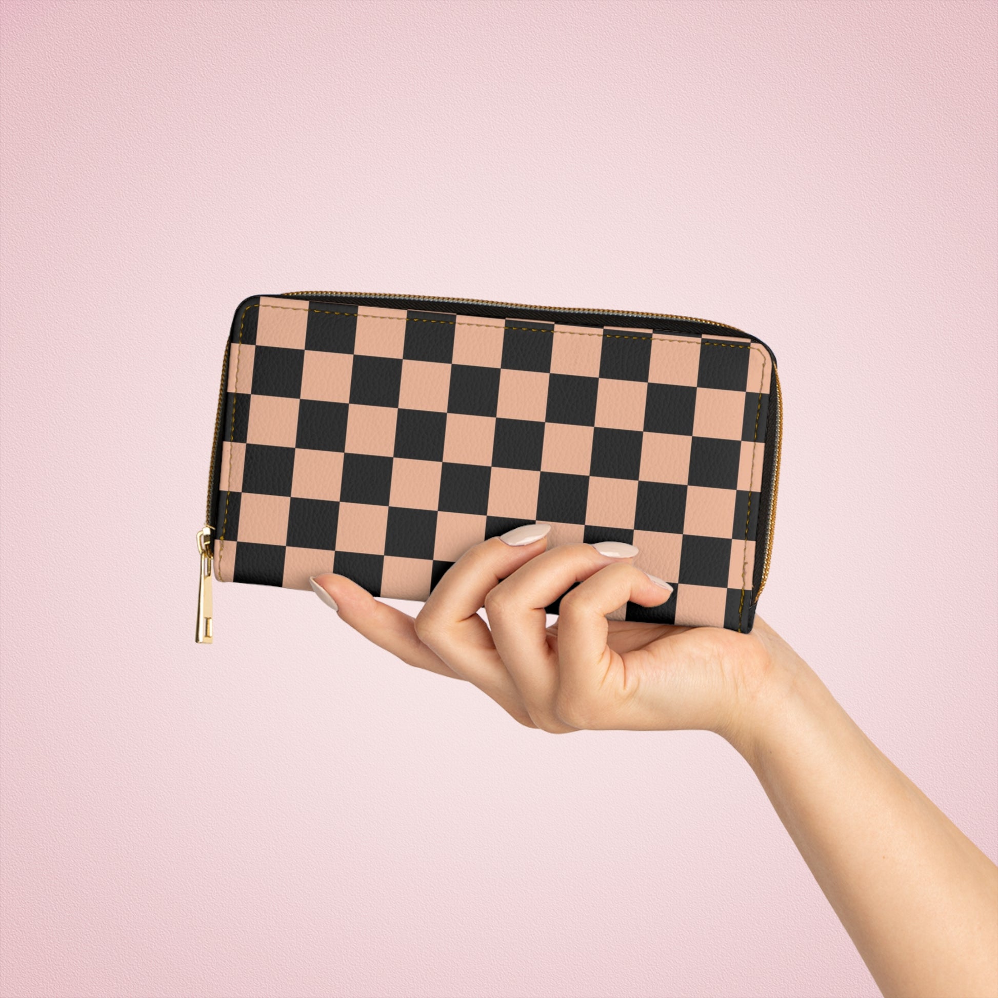 Checkerboard Soft Orange and Black Zipper Wallet, Artsulli - Art is Long, Life is Short, Accessories, , , , , , , 