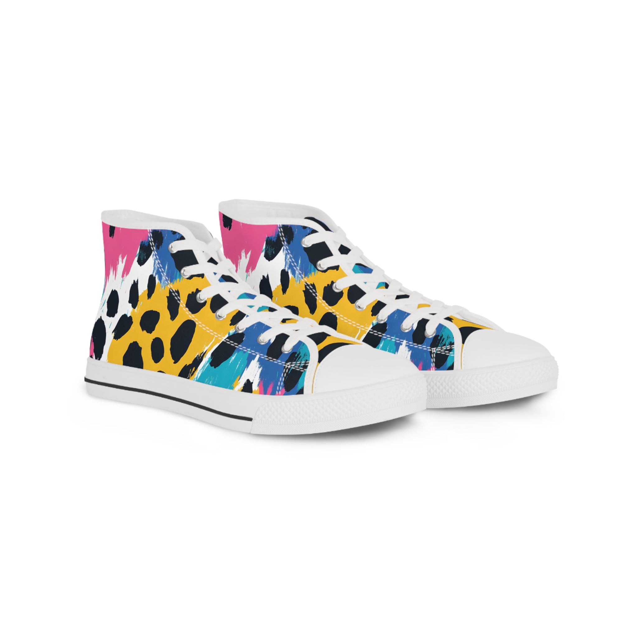 Leopard Print x Paint Brush Strokes Multi-Color Men's High Top Sneakers, Artsulli - Art is Long, Life is Short, Shoes, Size, US 5, Color, White sole, , , 17864118845092774643