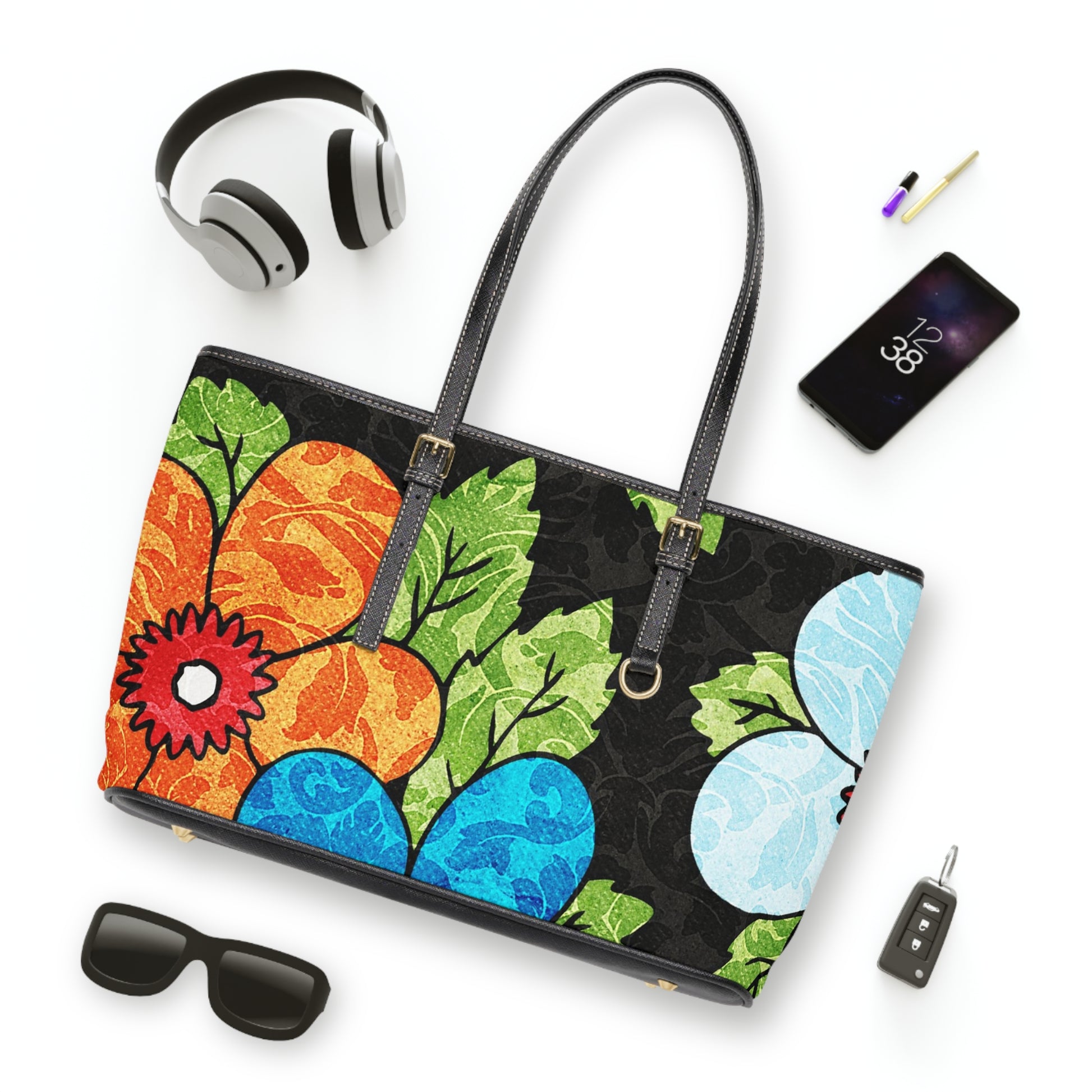 Groovy Black Floral Kl PU Leather Shoulder Bag, Artsulli - Art is Long, Life is Short, Bags, , , , , , , 