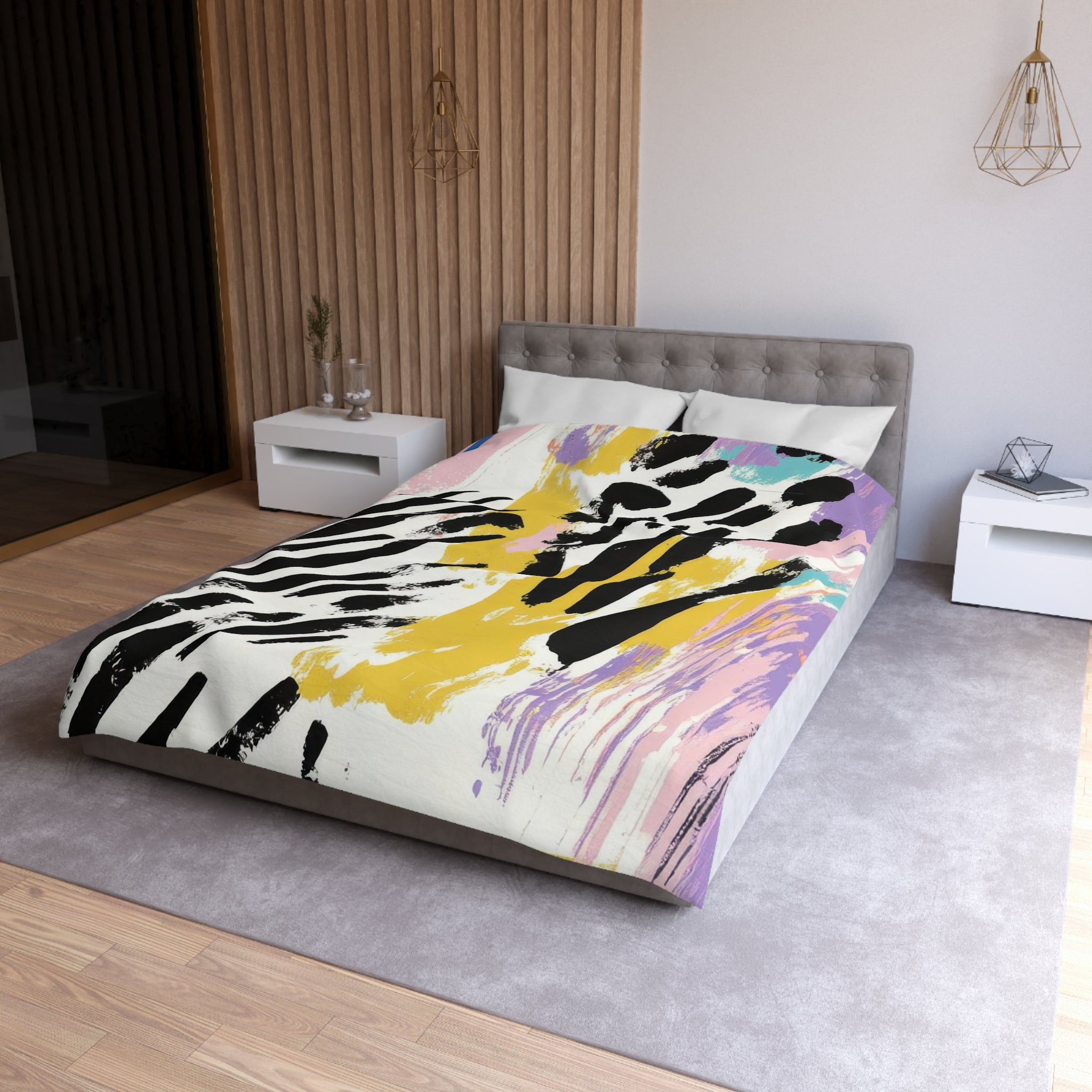 Wild Zebra Stripes x Paint Brush Strokes Multi-Color Microfiber Duvet Cover, Artsulli - Art is Long, Life is Short, Home Decor, , , , , , , 