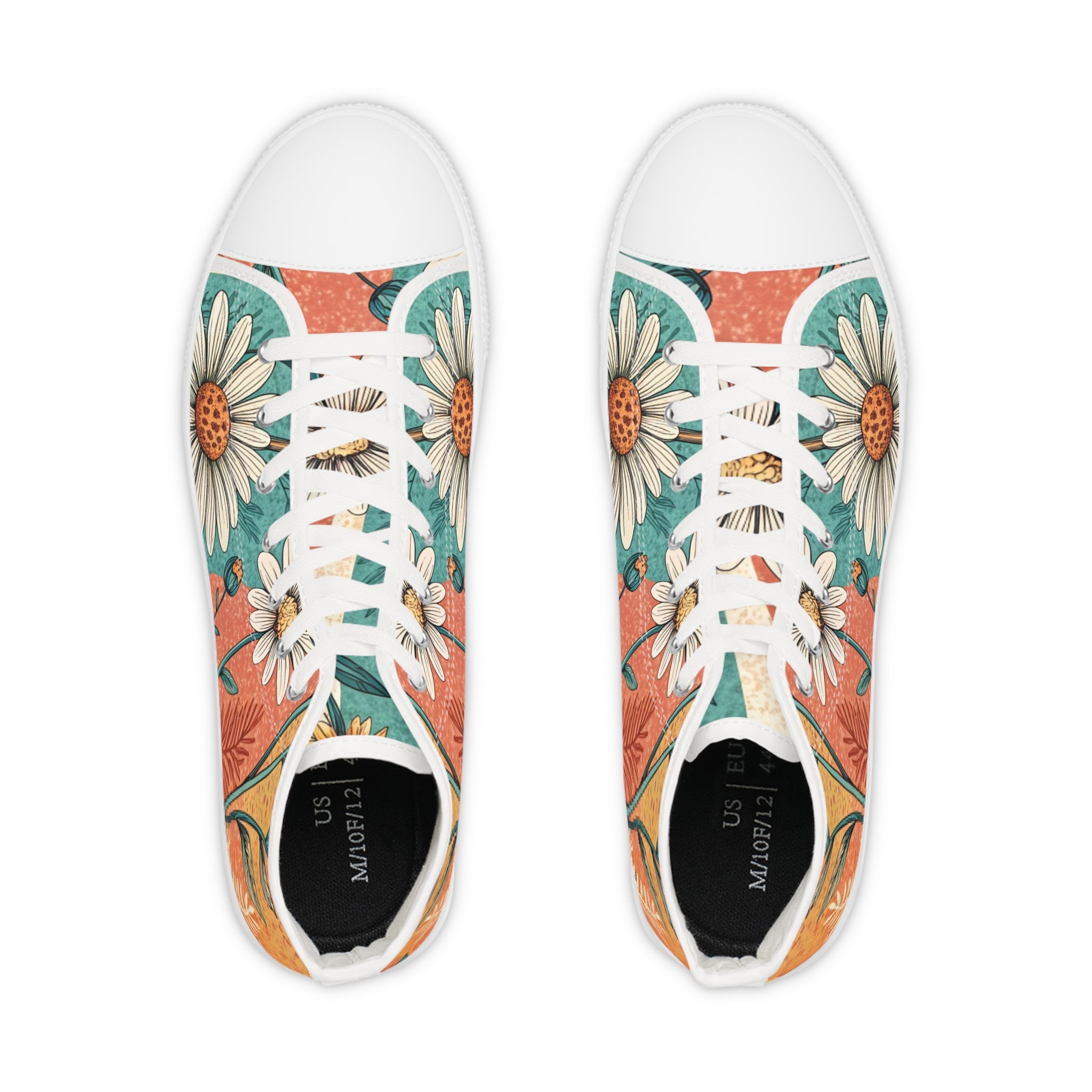 Retro Daisy Dream Men's High Top Sneakers, Artsulli - Art is Long, Life is Short, Shoes, , , , , , , 