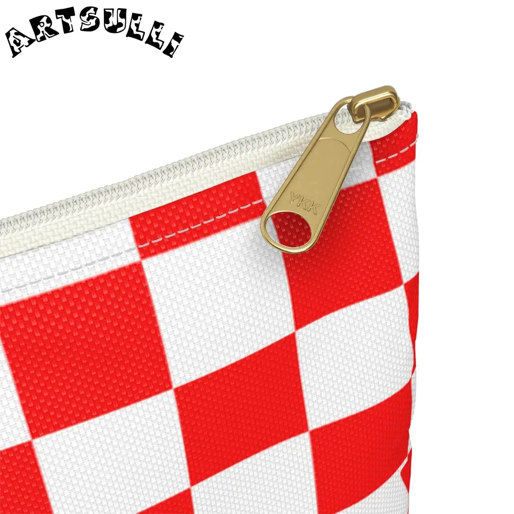 JAKKOUTTHEBXX Checkerboard Red and White Accessory Pouch