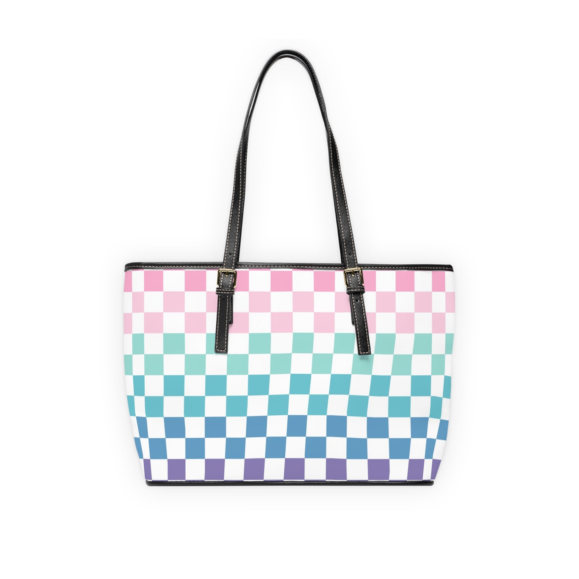 Vaporwave Rainbow  Checkerboard Multi-Color PU Leather Shoulder Bag, Artsulli - Art is Long, Life is Short, Bags, , , , , , , 