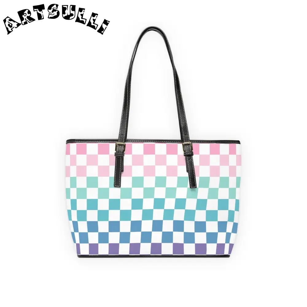 JAKKOUTTHEBXX Vaporwave Rainbow Checkerboard Multi-Color PU Leather