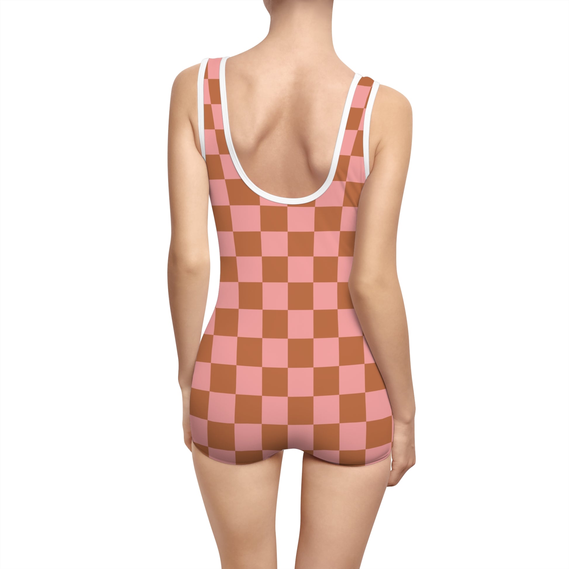 Chessboard Pink and Brown Women's Vintage Swimsuit (AOP), Artsulli - Art is Long, Life is Short, All Over Prints, , , , , , , 