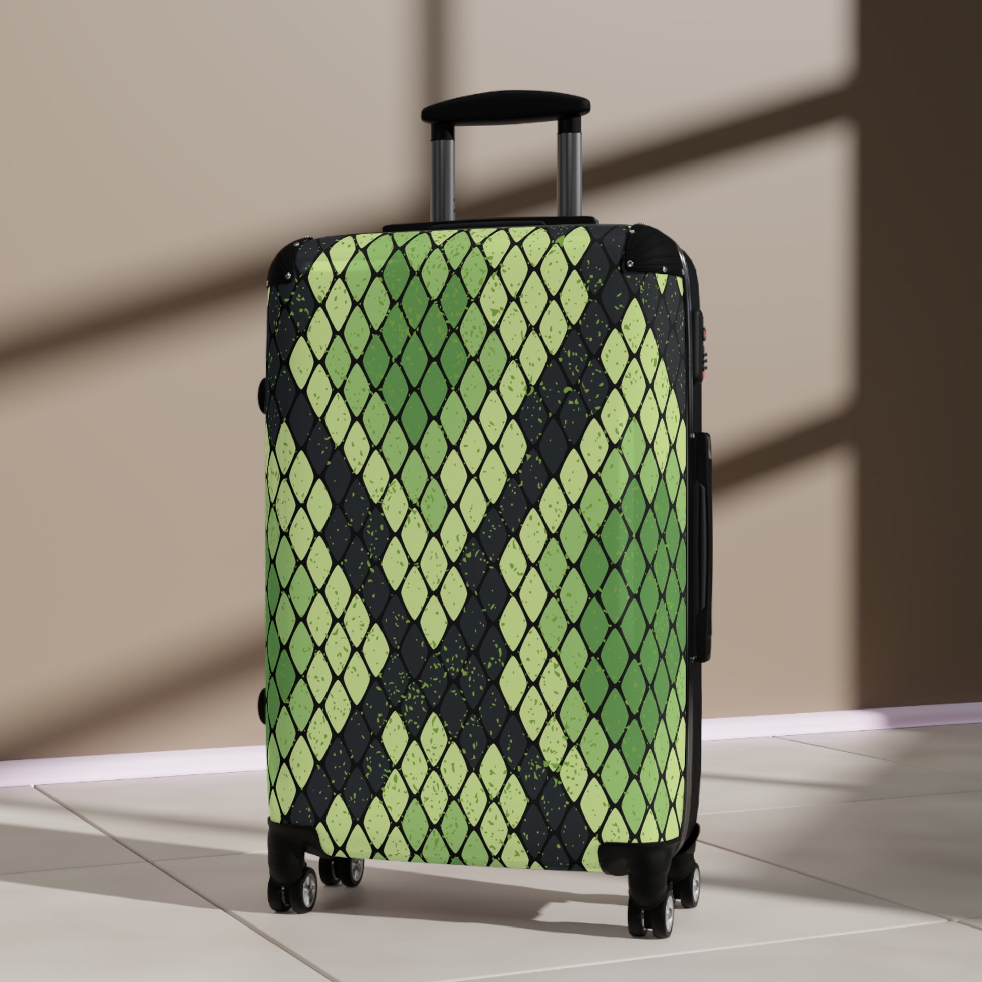 Snake Skin Green and Black Suitcase, Artsulli - Art is Long, Life is Short, Bags, , , , , , , 