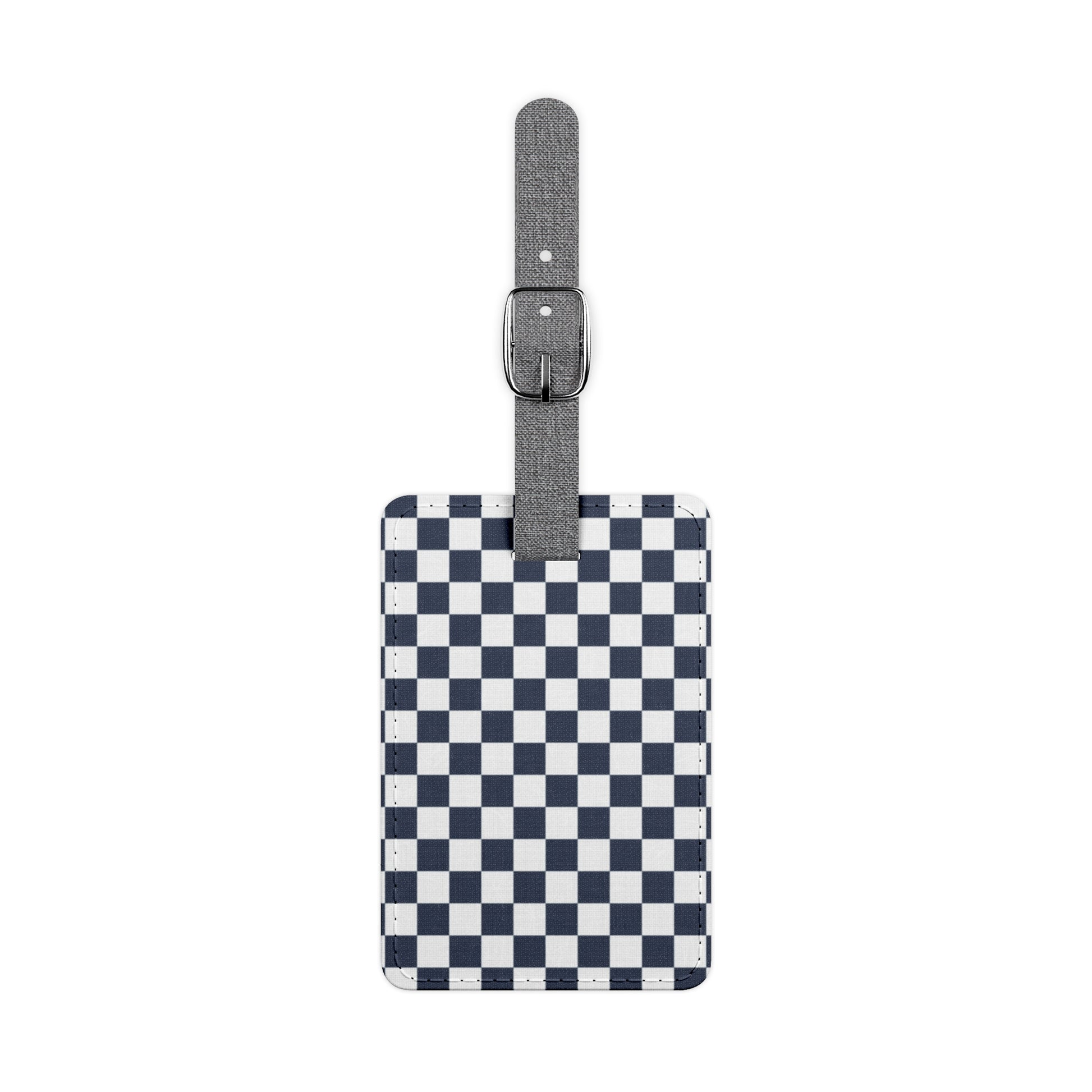 Checkerboard White and Navy Blue Saffiano Polyester Luggage Tag, Rectangle, Artsulli - Art is Long, Life is Short, Accessories, Size, One size, Shape, Rectangle, , , 26578464484079692377