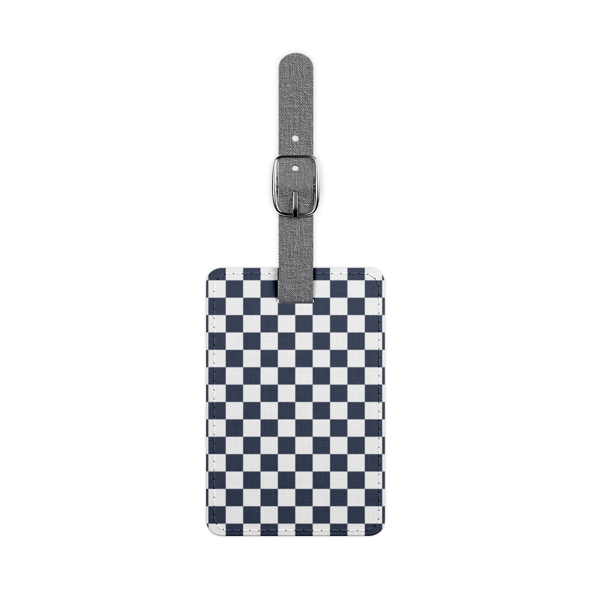 Checkerboard White and Navy Blue Saffiano Polyester Luggage Tag, Rectangle, Artsulli - Art is Long, Life is Short, Accessories, Size, One size, Shape, Rectangle, , , 26578464484079692377