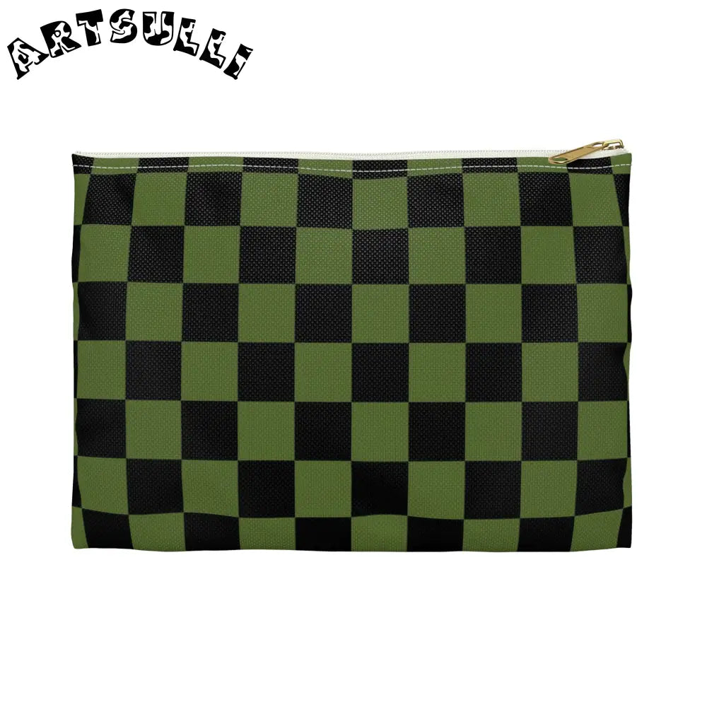 JAKKOUTTHEBXX Checkerboard Olive Green and Black Accessory Pouch