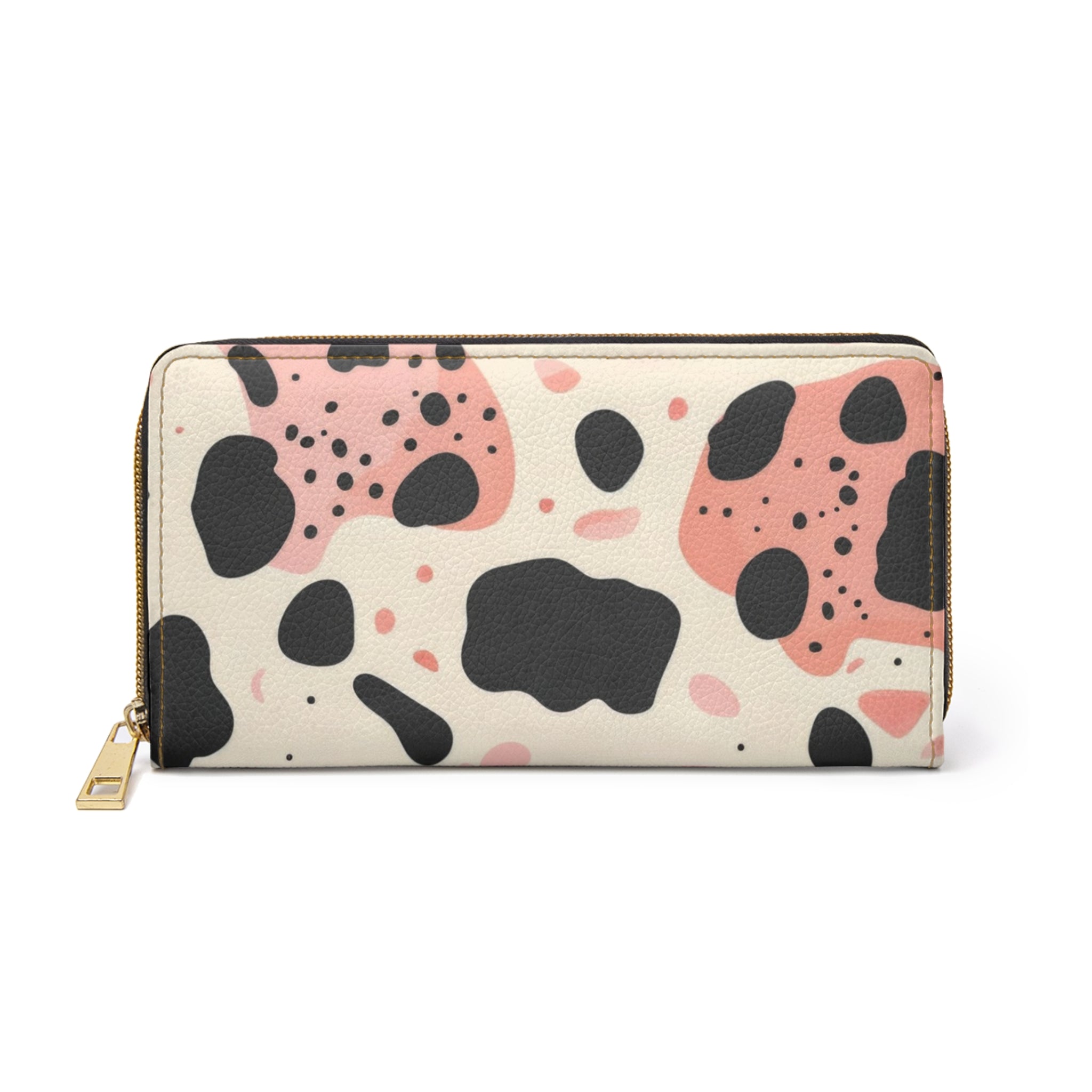 Organic Cow Print Cream and Pink Zipper Wallet, Artsulli - Art is Long, Life is Short, Accessories, Size, One size, Color, White, , , 86867106993244