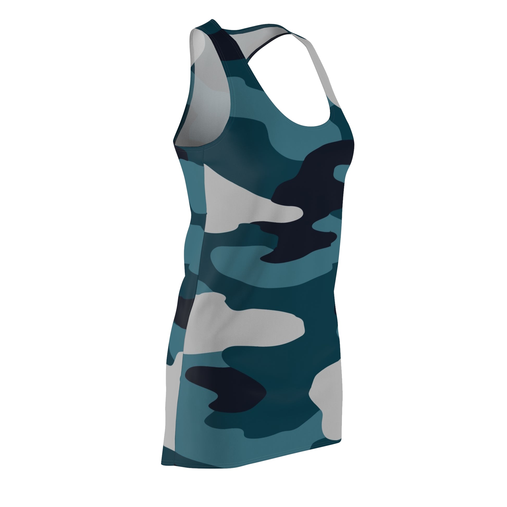 Blue Camouflage Women's Cut & Sew Racerback Dress (AOP), Artsulli - Art is Long, Life is Short, All Over Prints, , , , , , , 