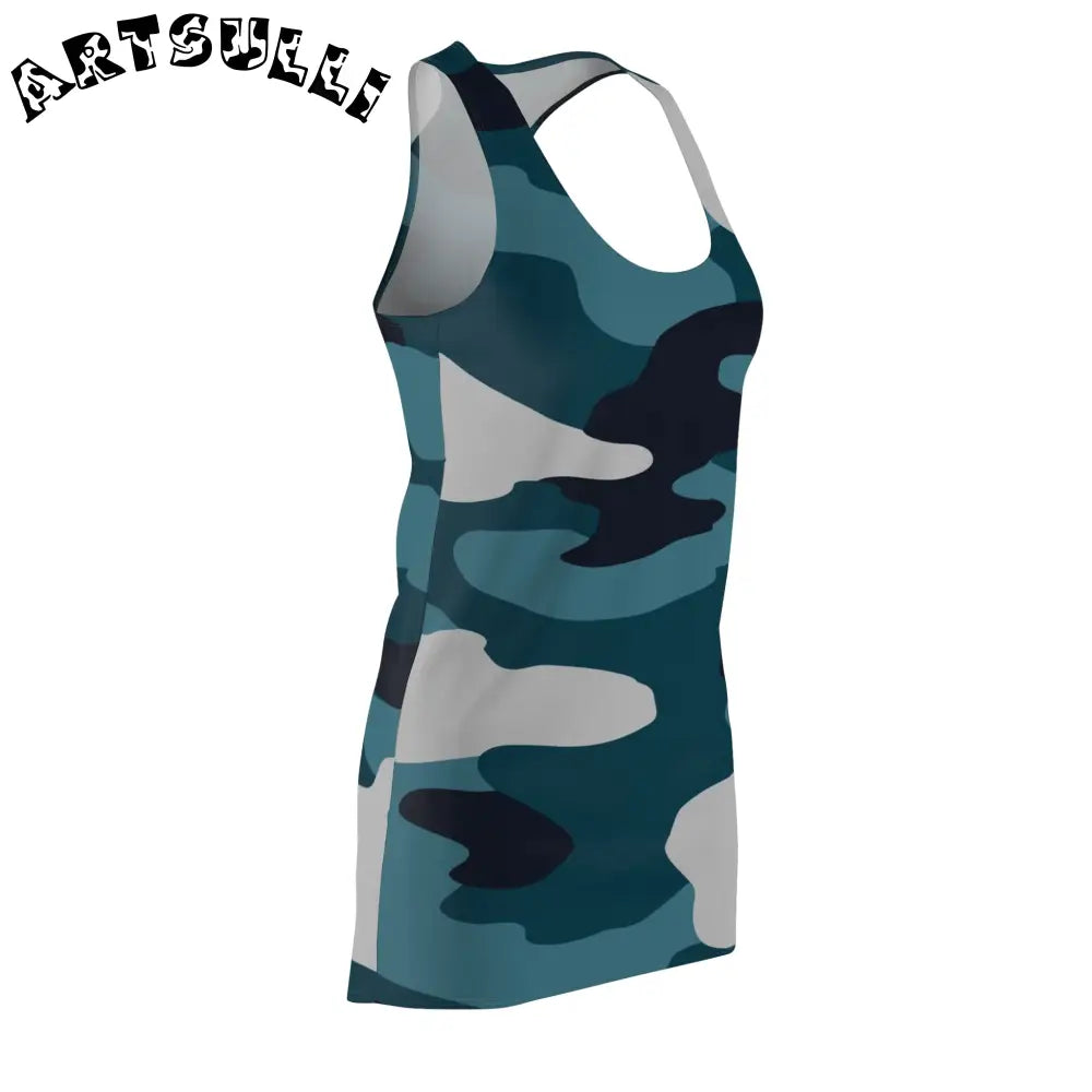 JAKKOUTTHEBXX Blue Camouflage Women’s Cut & Sew Racerback Dress